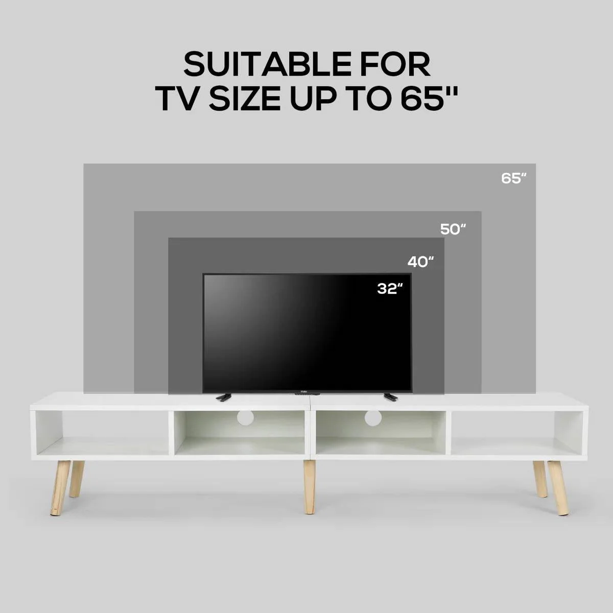 Modern Mid-Century Style TV Stand in White with Wood Legs for TVs up to 65-inch - Image 4