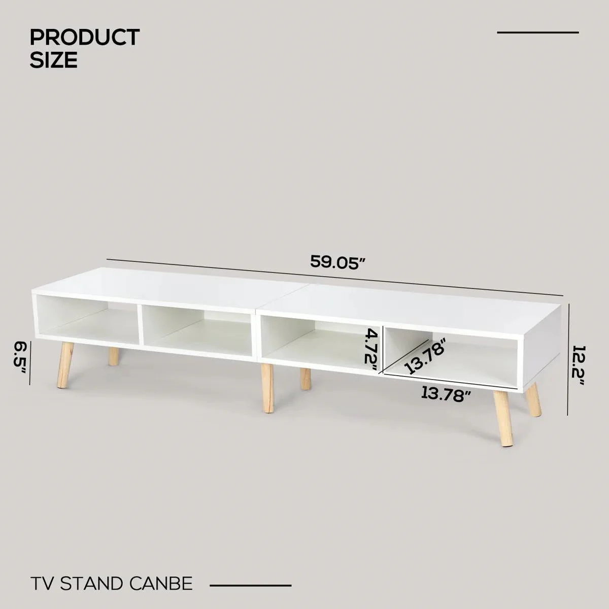 Modern Mid-Century Style TV Stand in White with Wood Legs for TVs up to 65-inch - Image 5