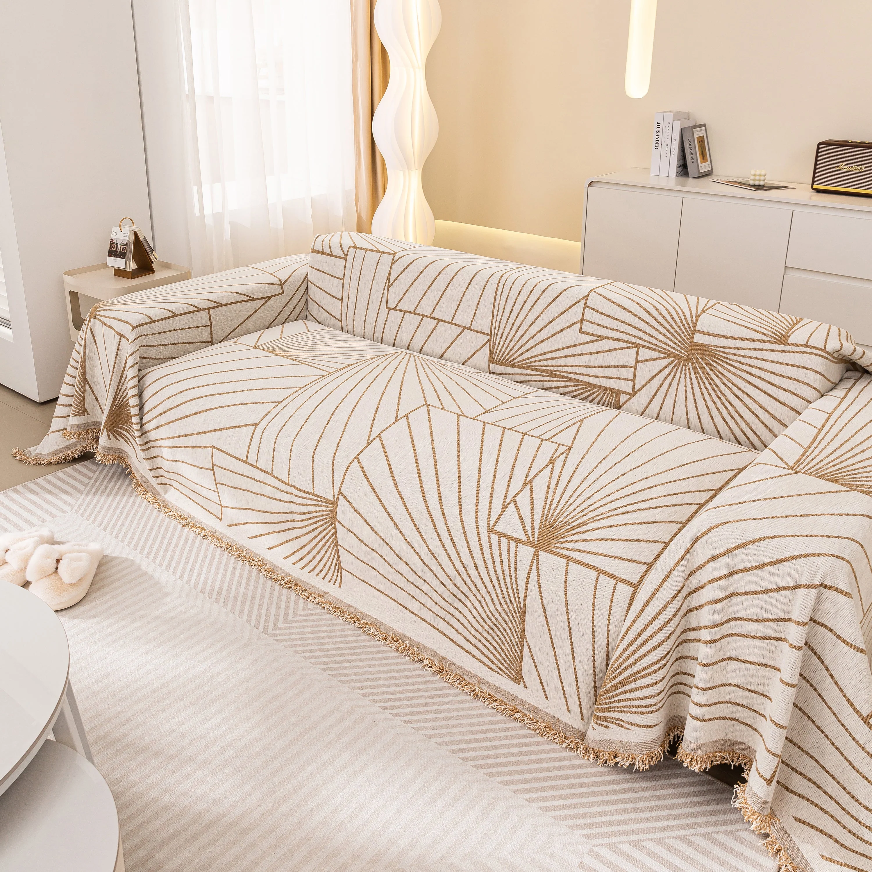 Modern Minimalist Chenille Line Pattern Sofa Cover, Dust and Scratch Resistant Throw Blankets for Couch - Image 10