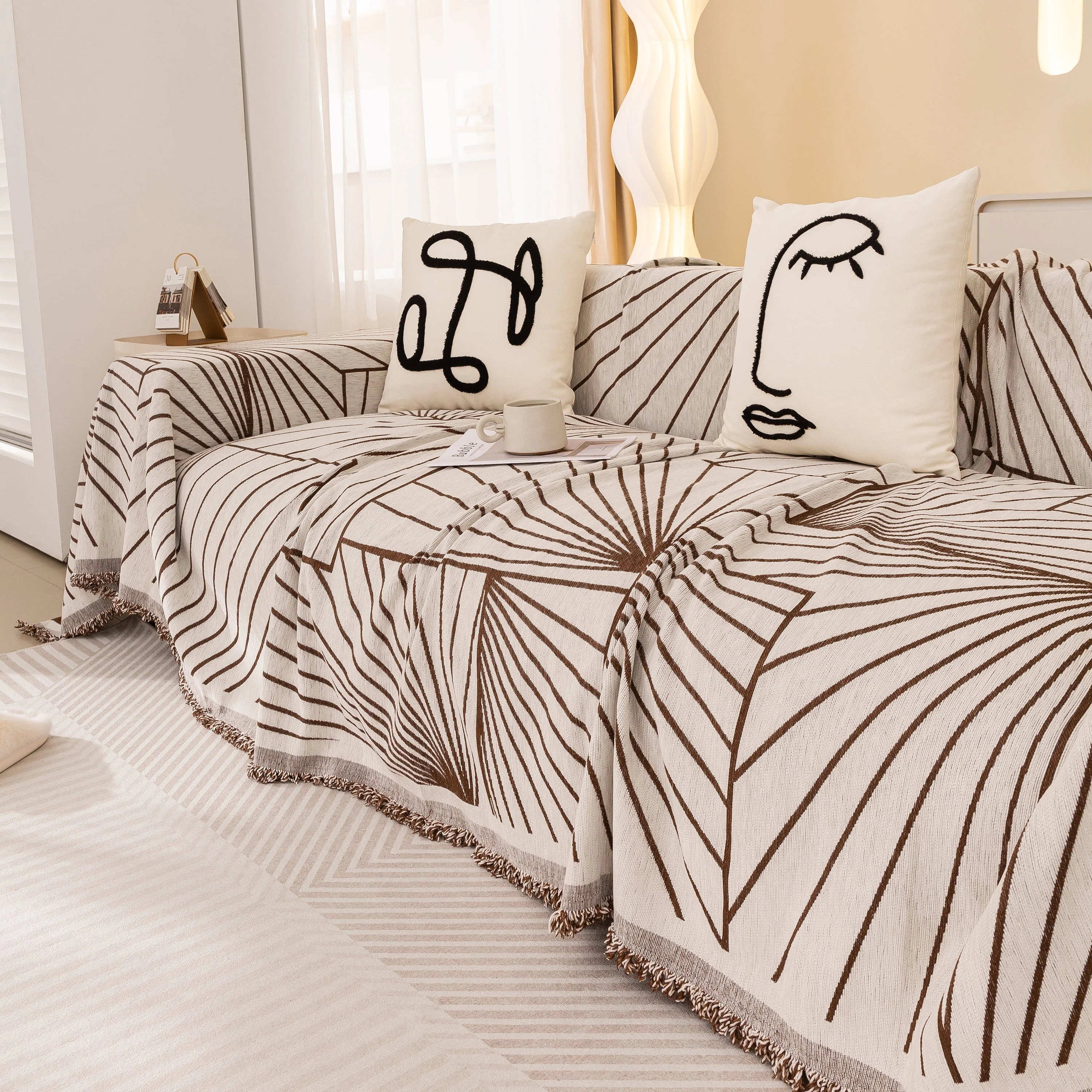 Modern Minimalist Chenille Line Pattern Sofa Cover, Dust and Scratch Resistant Throw Blankets for Couch - Image 100