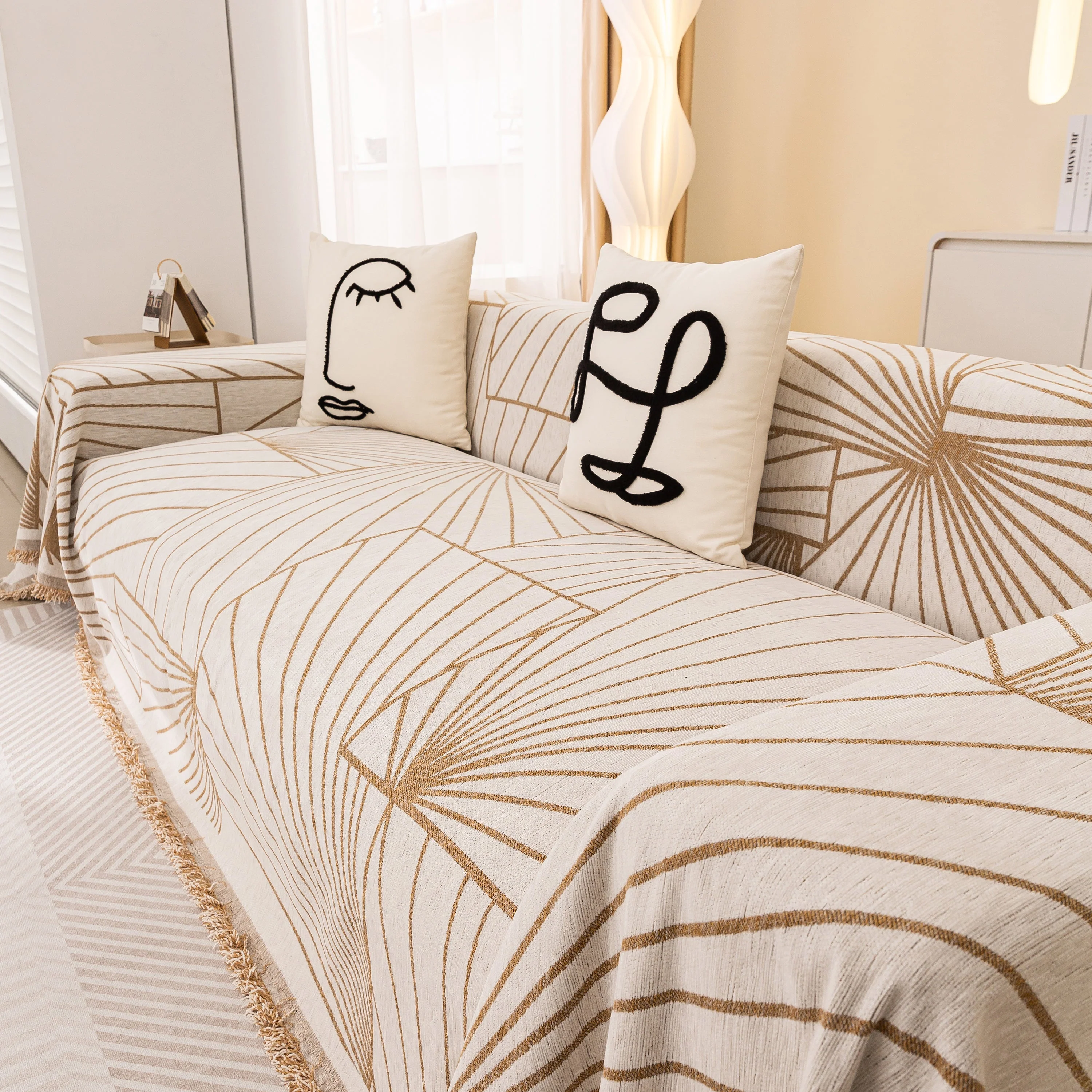 Modern Minimalist Chenille Line Pattern Sofa Cover, Dust and Scratch Resistant Throw Blankets for Couch - Image 11