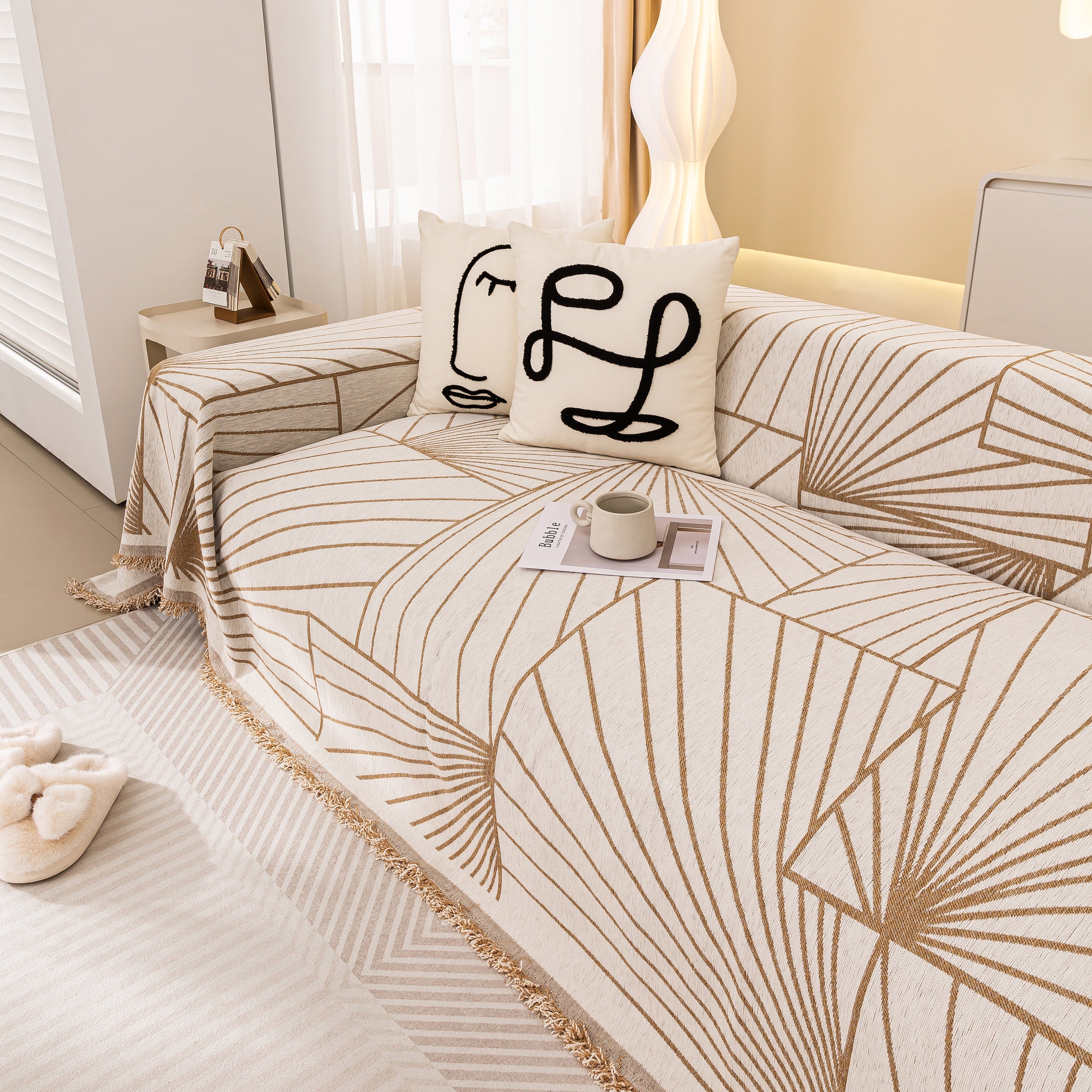 Modern Minimalist Chenille Line Pattern Sofa Cover, Dust and Scratch Resistant Throw Blankets for Couch - Image 12
