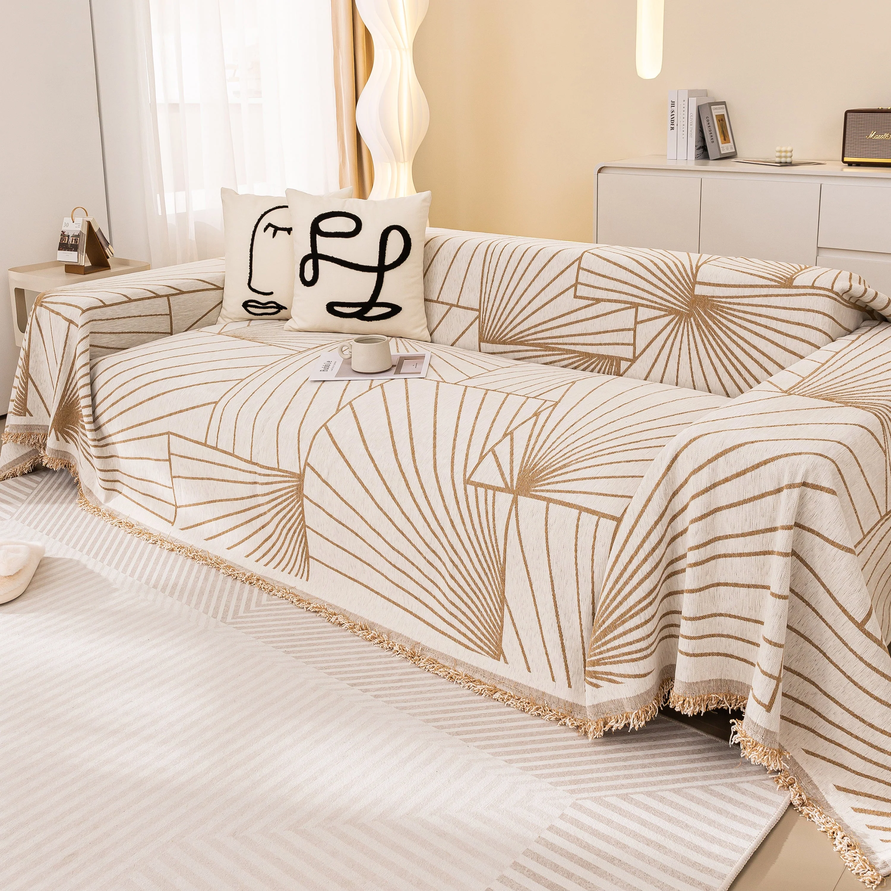Modern Minimalist Chenille Line Pattern Sofa Cover, Dust and Scratch Resistant Throw Blankets for Couch - Image 13