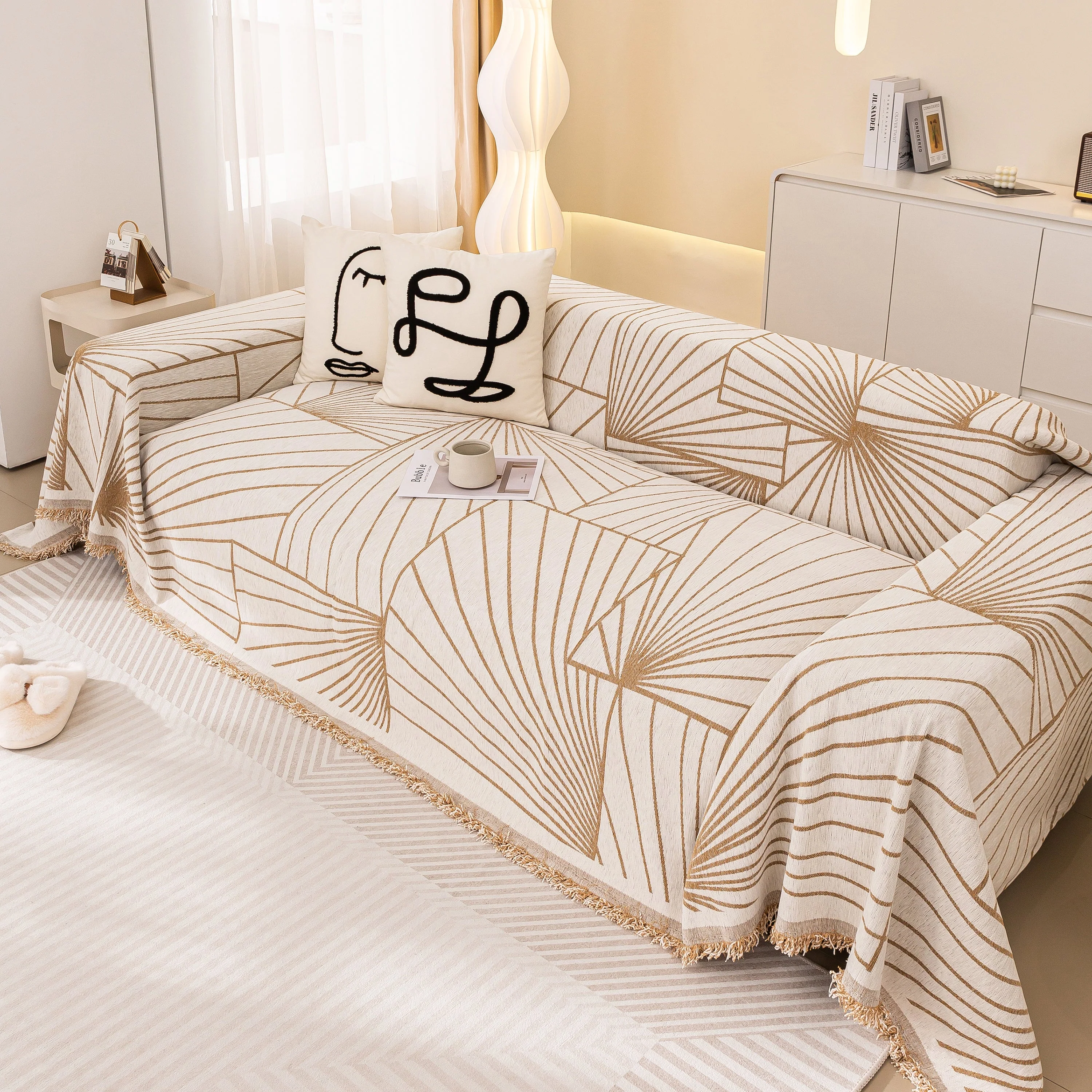 Modern Minimalist Chenille Line Pattern Sofa Cover, Dust and Scratch Resistant Throw Blankets for Couch - Image 14