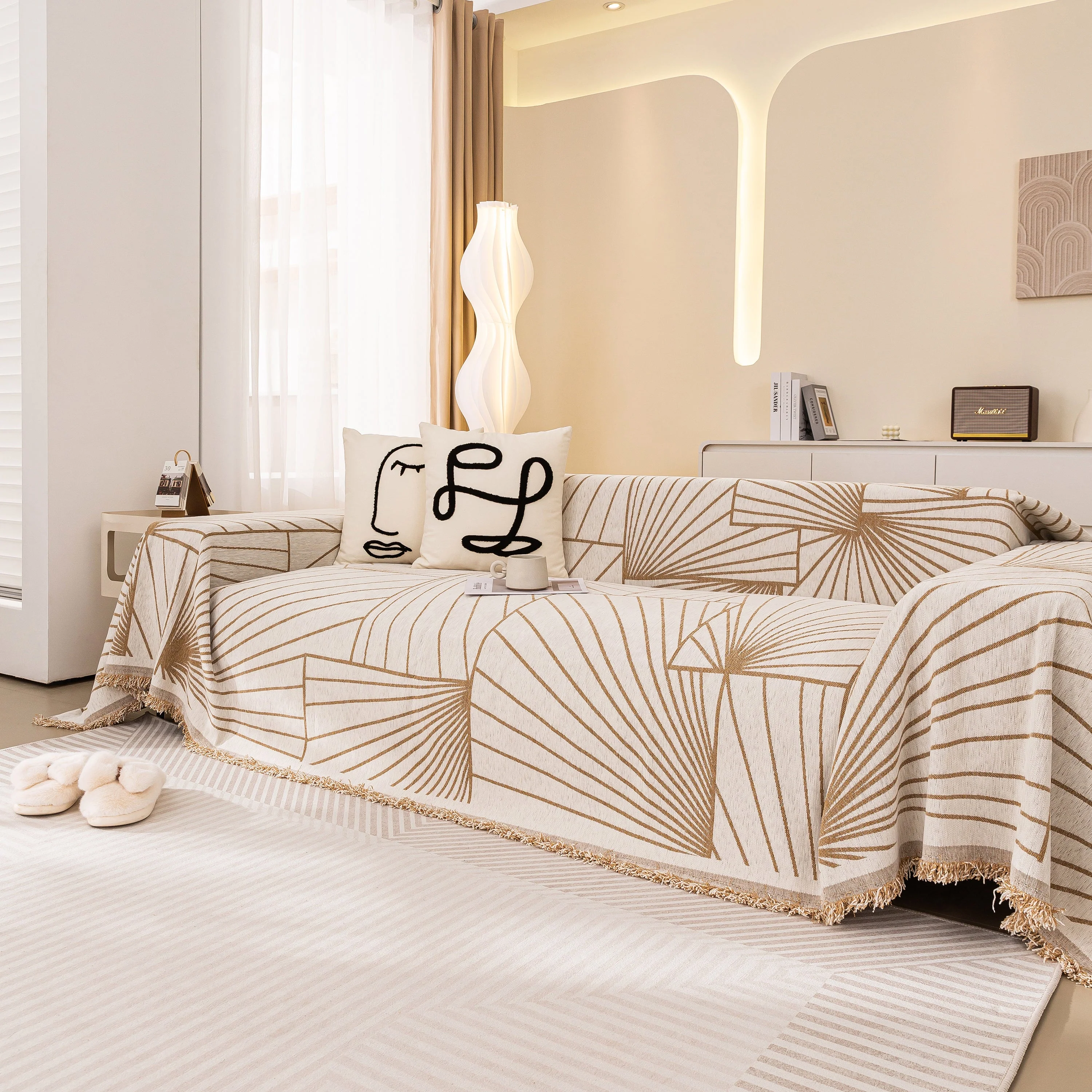 Modern Minimalist Chenille Line Pattern Sofa Cover, Dust and Scratch Resistant Throw Blankets for Couch - Image 15