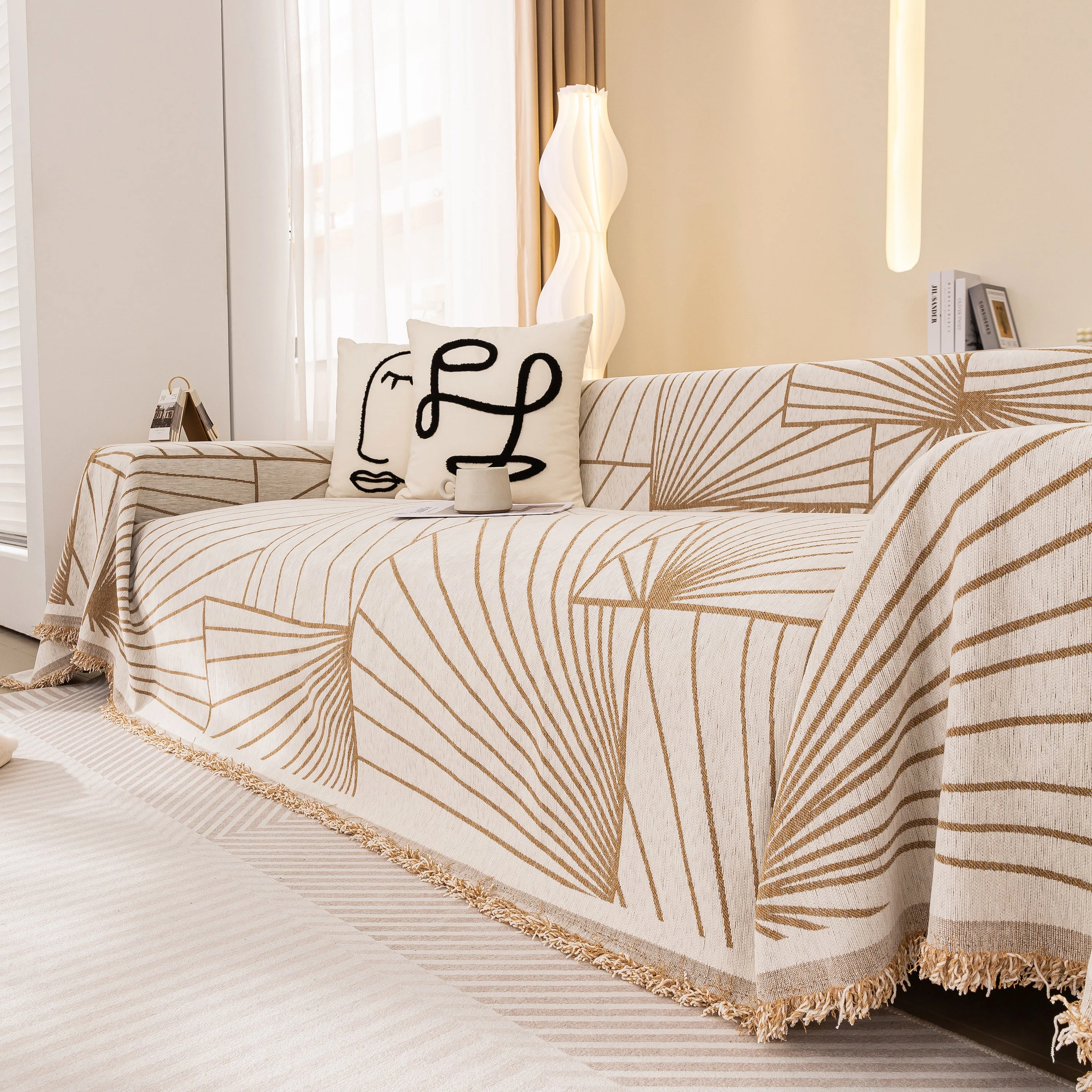 Modern Minimalist Chenille Line Pattern Sofa Cover, Dust and Scratch Resistant Throw Blankets for Couch - Image 16