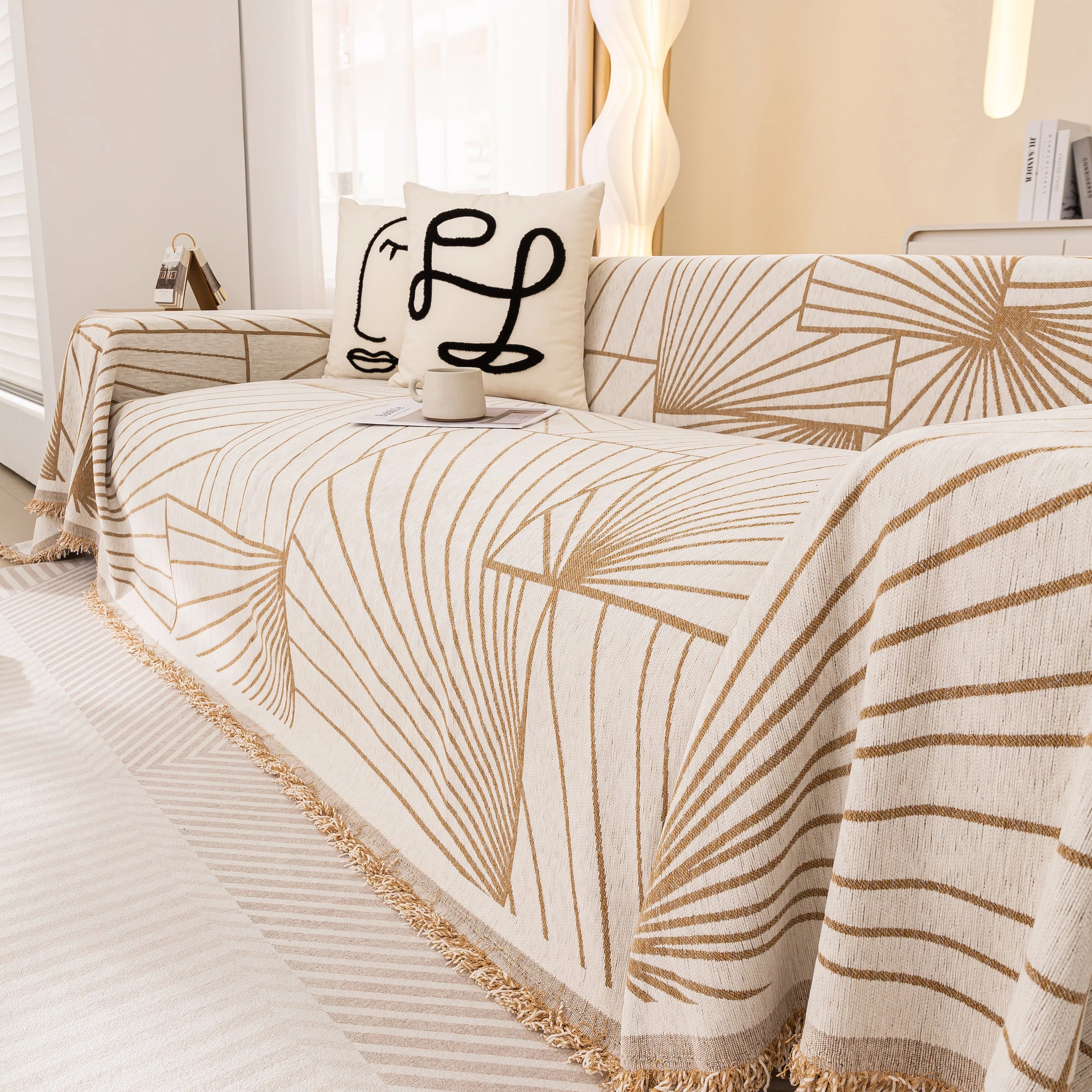 Modern Minimalist Chenille Line Pattern Sofa Cover, Dust and Scratch Resistant Throw Blankets for Couch - Image 17