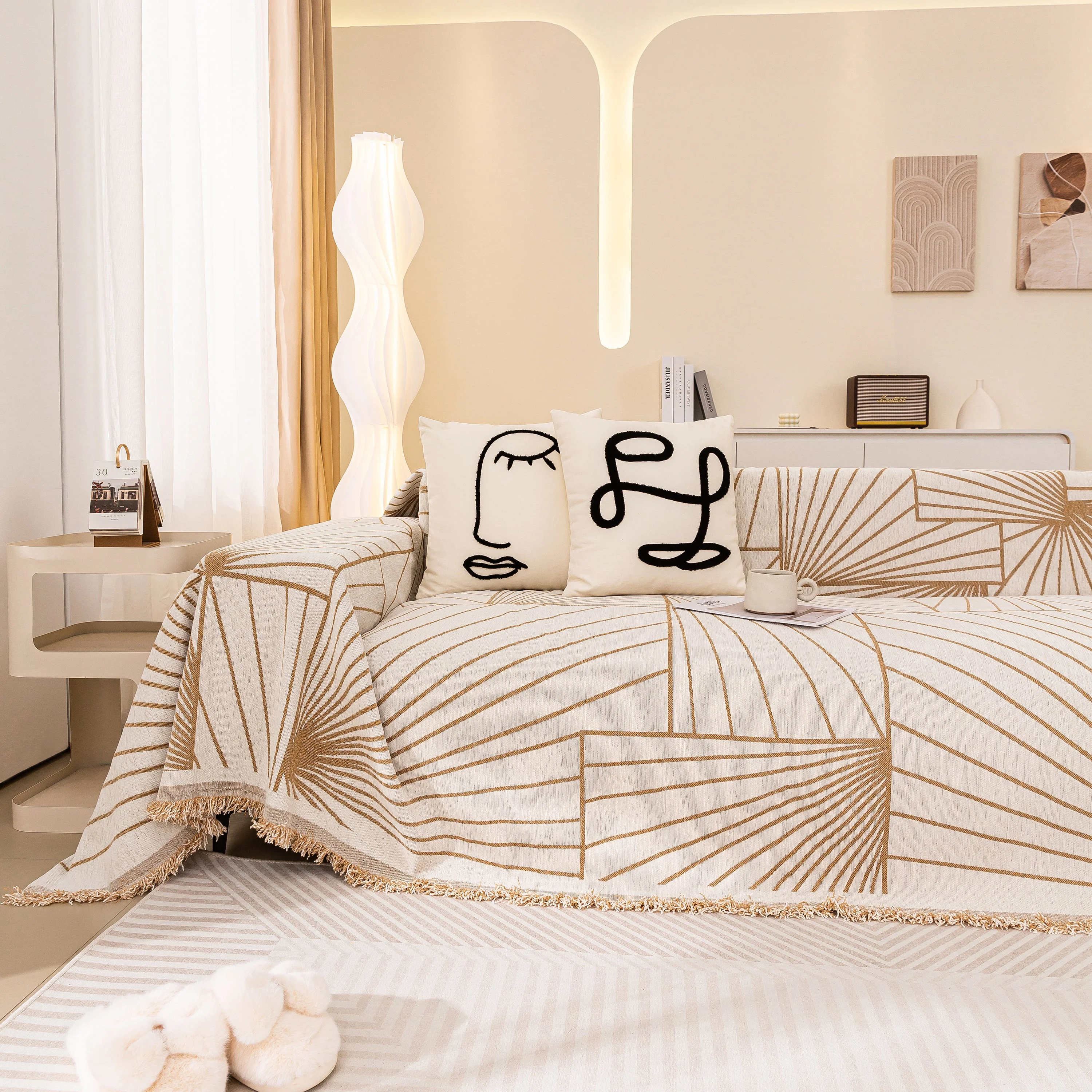 Modern Minimalist Chenille Line Pattern Sofa Cover, Dust and Scratch Resistant Throw Blankets for Couch - Image 23