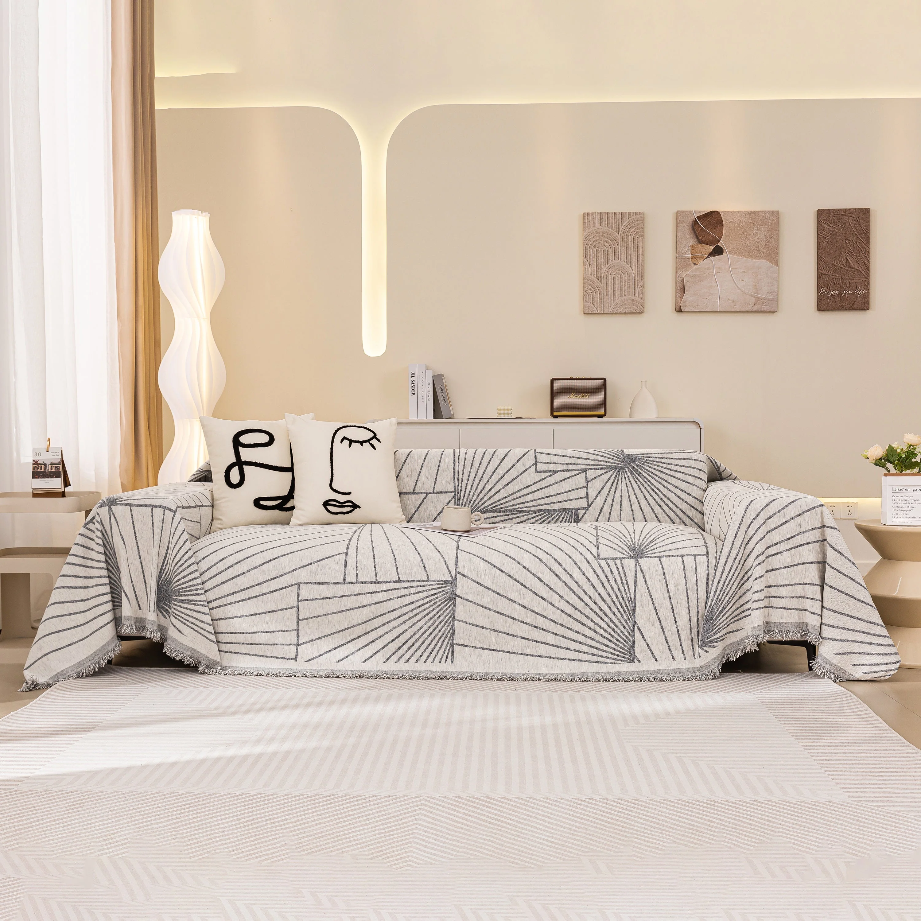 Modern Minimalist Chenille Line Pattern Sofa Cover, Dust and Scratch Resistant Throw Blankets for Couch - Image 29