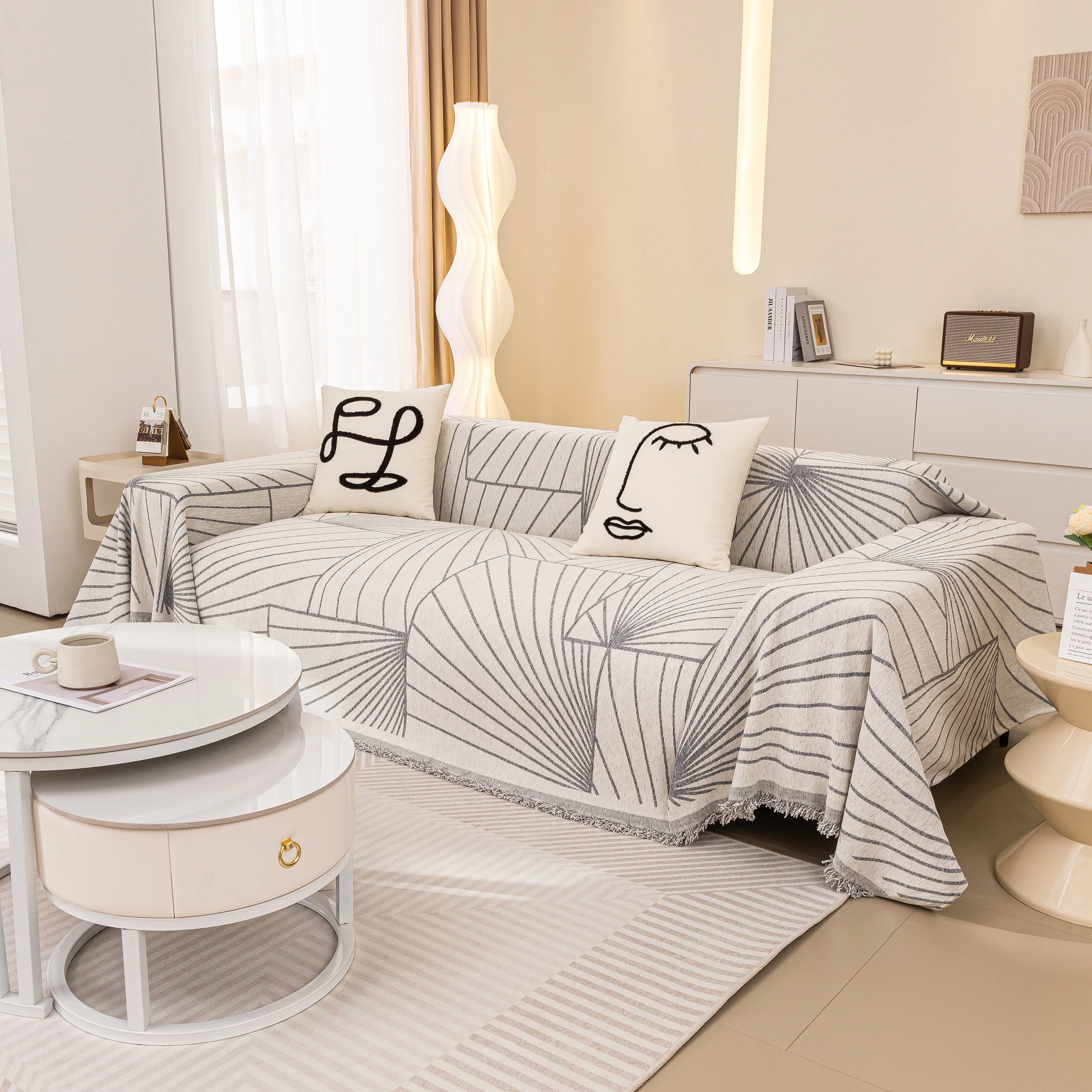 Modern Minimalist Chenille Line Pattern Sofa Cover, Dust and Scratch Resistant Throw Blankets for Couch - Image 30