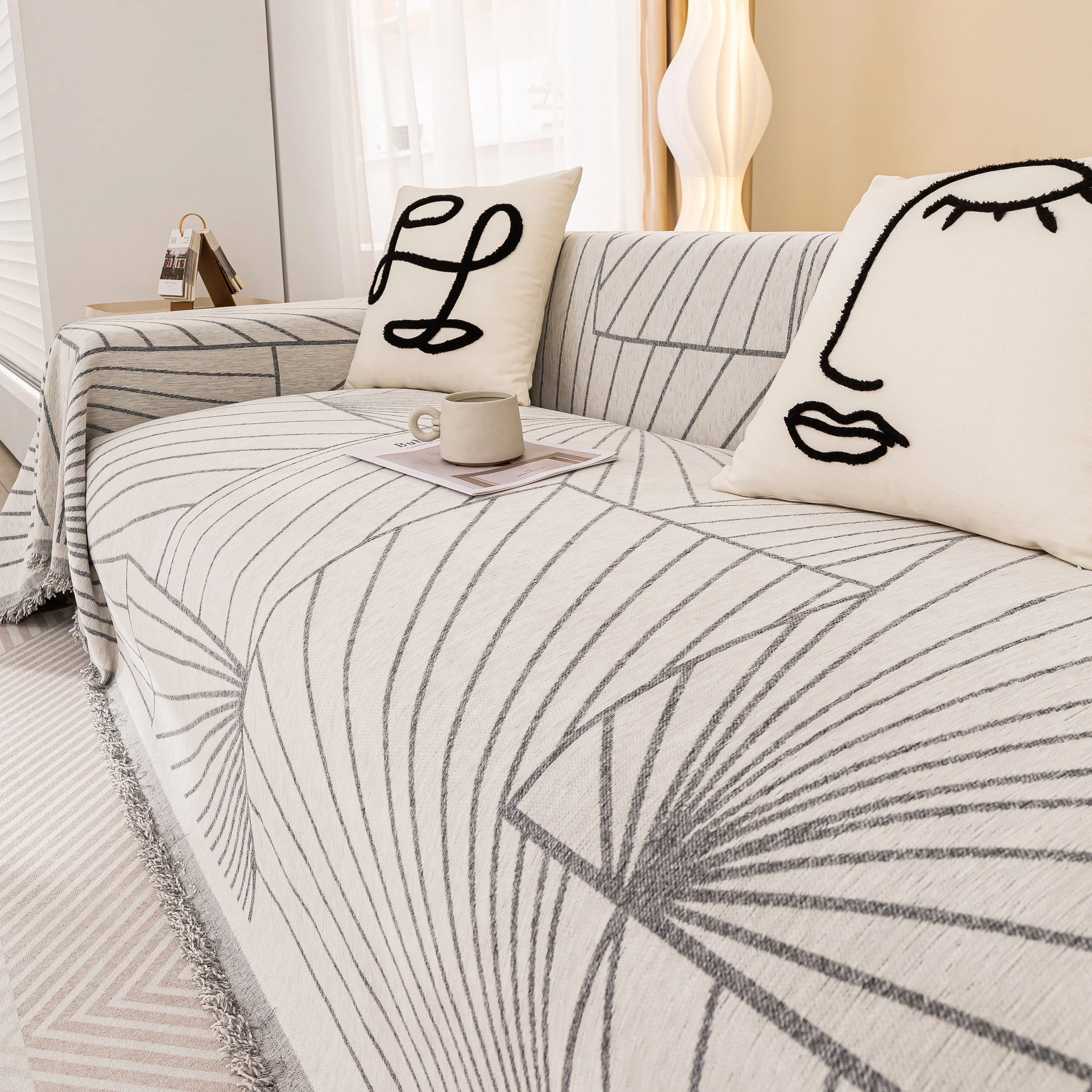 Modern Minimalist Chenille Line Pattern Sofa Cover, Dust and Scratch Resistant Throw Blankets for Couch - Image 31