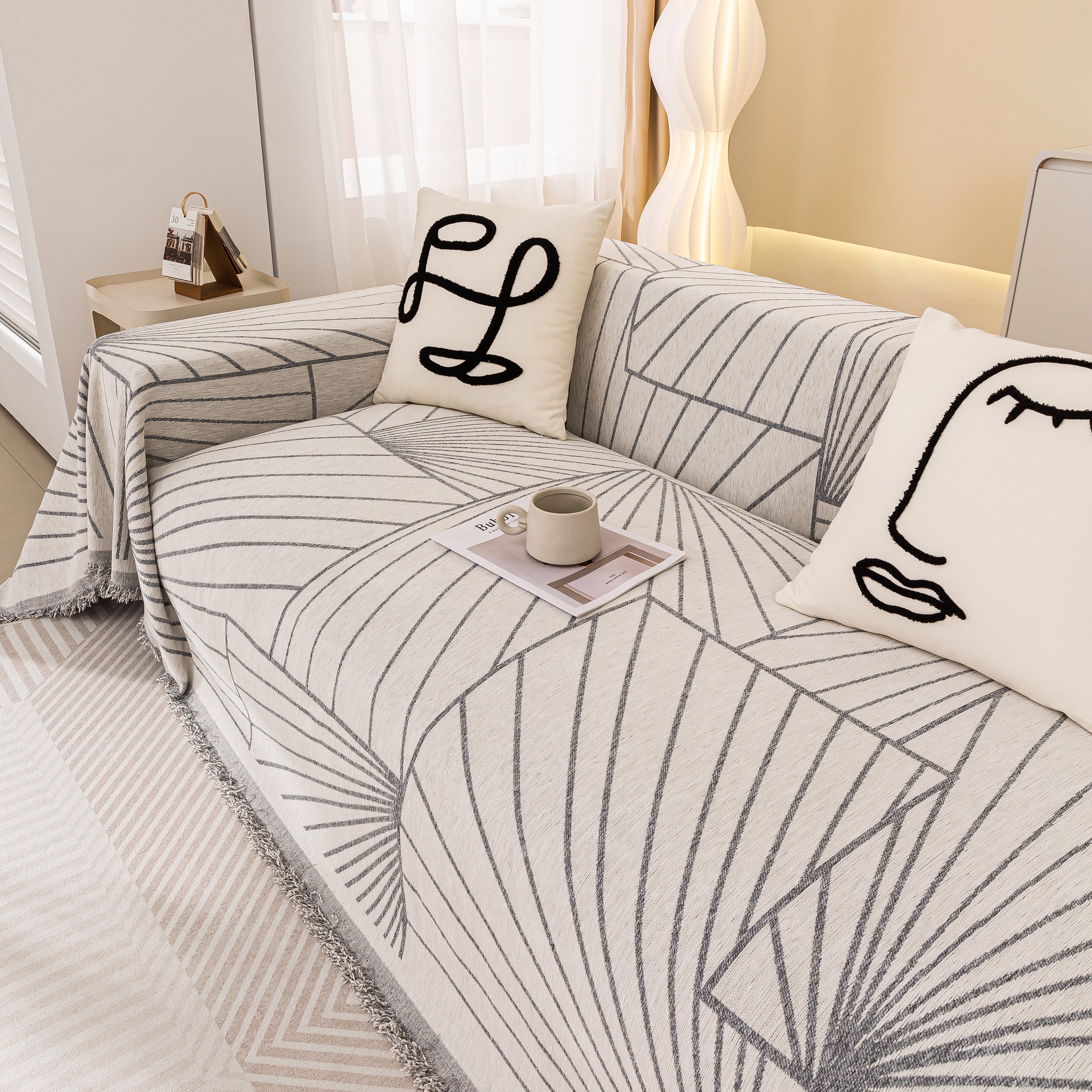 Modern Minimalist Chenille Line Pattern Sofa Cover, Dust and Scratch Resistant Throw Blankets for Couch - Image 32