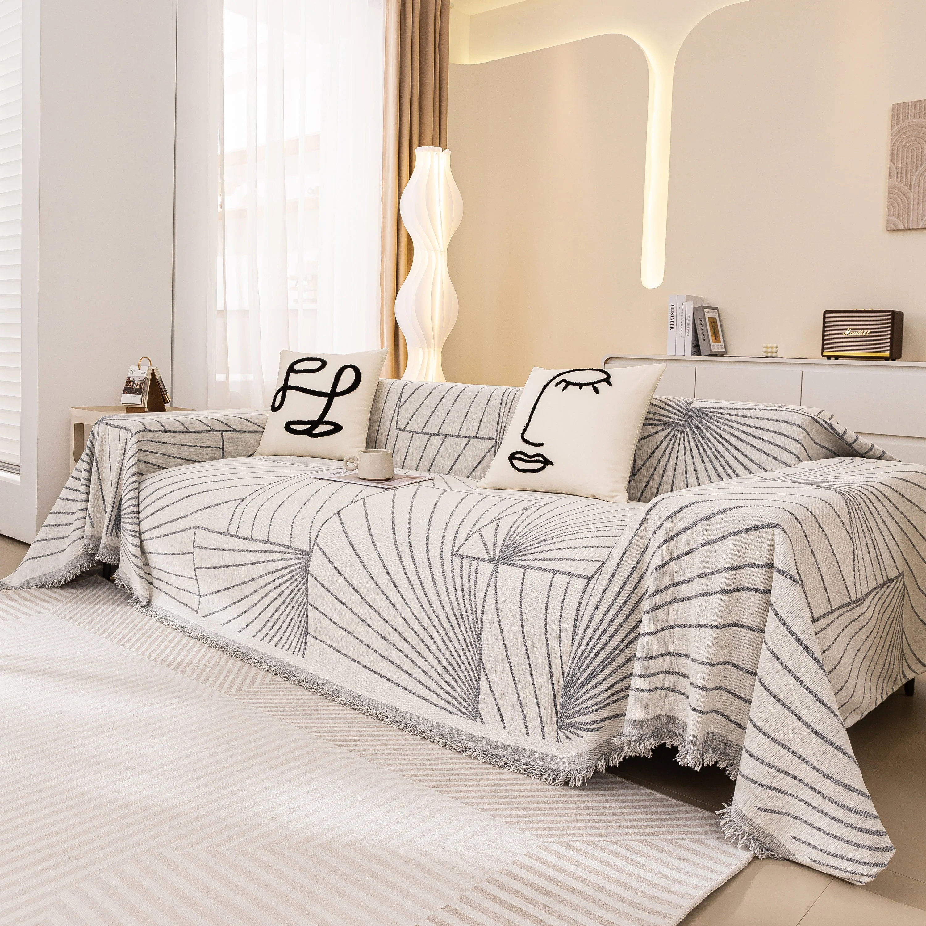 Modern Minimalist Chenille Line Pattern Sofa Cover, Dust and Scratch Resistant Throw Blankets for Couch - Image 33