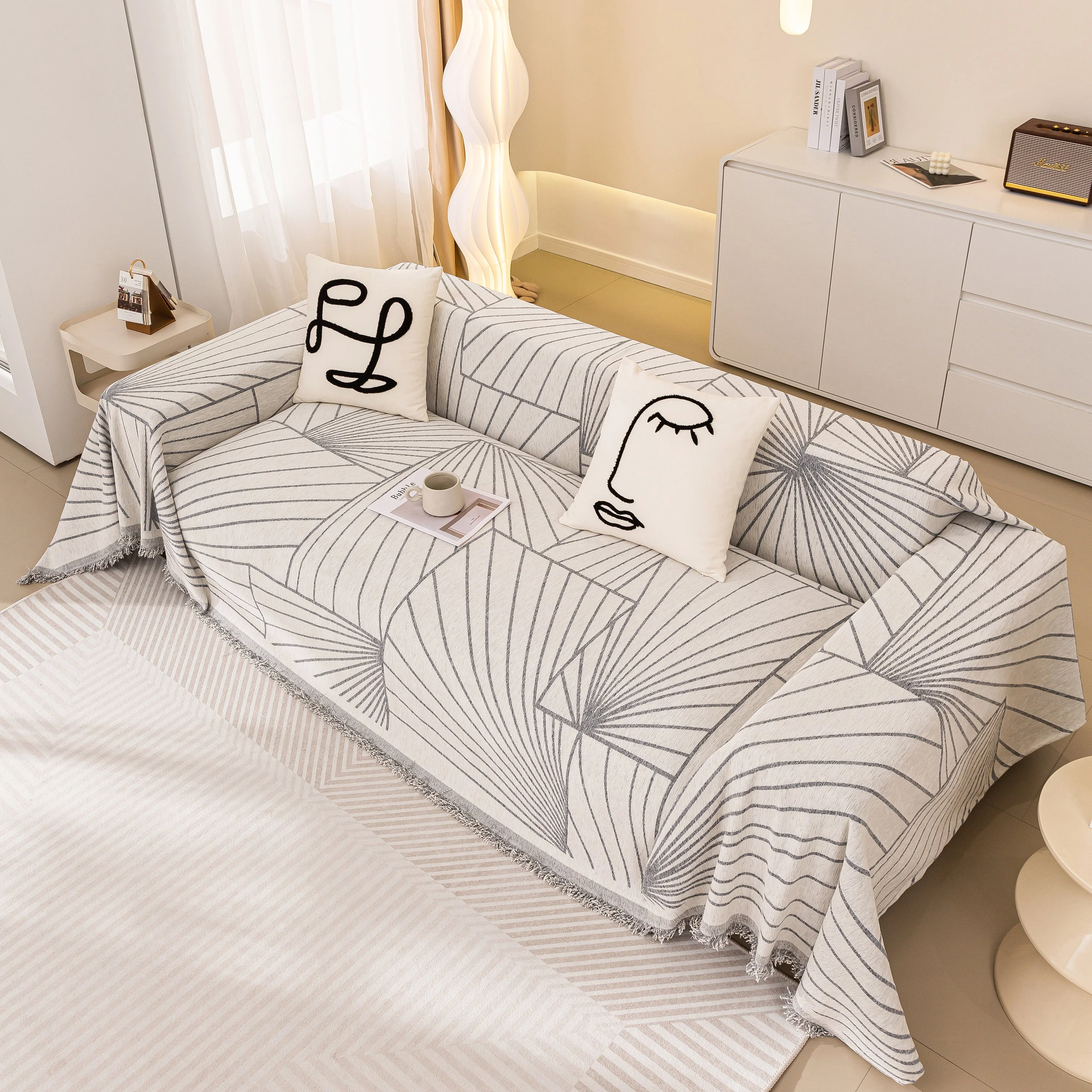 Modern Minimalist Chenille Line Pattern Sofa Cover, Dust and Scratch Resistant Throw Blankets for Couch - Image 34