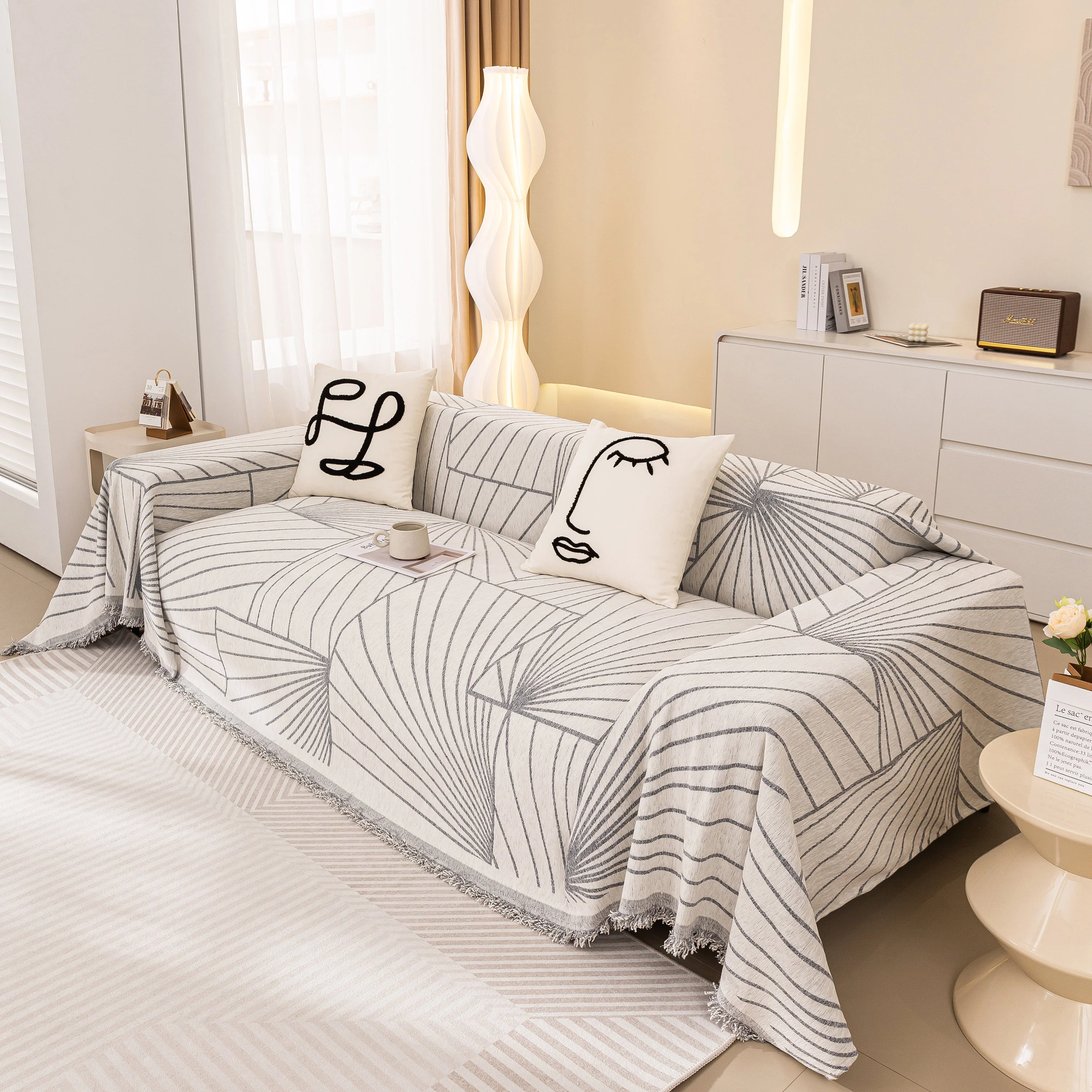 Modern Minimalist Chenille Line Pattern Sofa Cover, Dust and Scratch Resistant Throw Blankets for Couch - Image 35