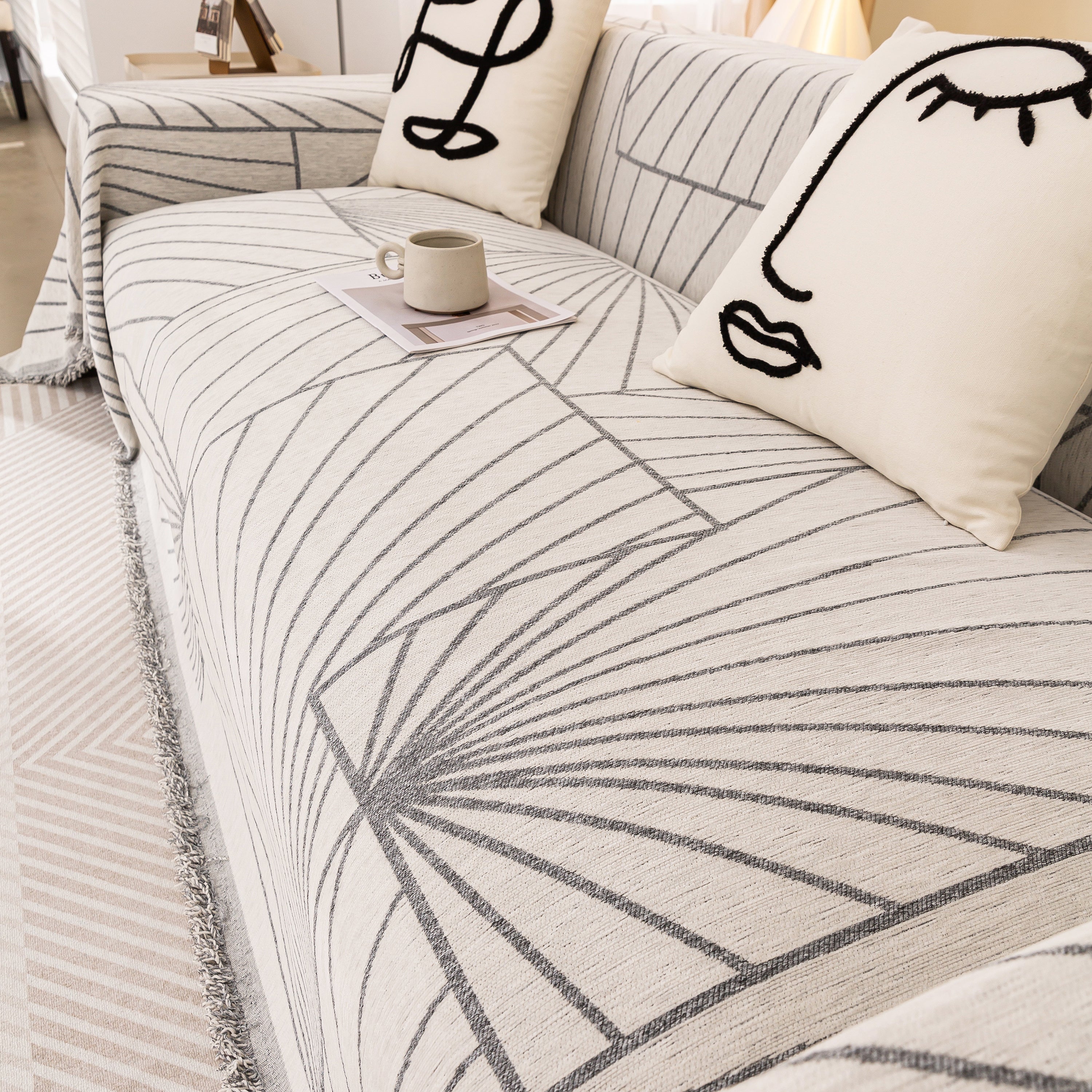 Modern Minimalist Chenille Line Pattern Sofa Cover, Dust and Scratch Resistant Throw Blankets for Couch - Image 36