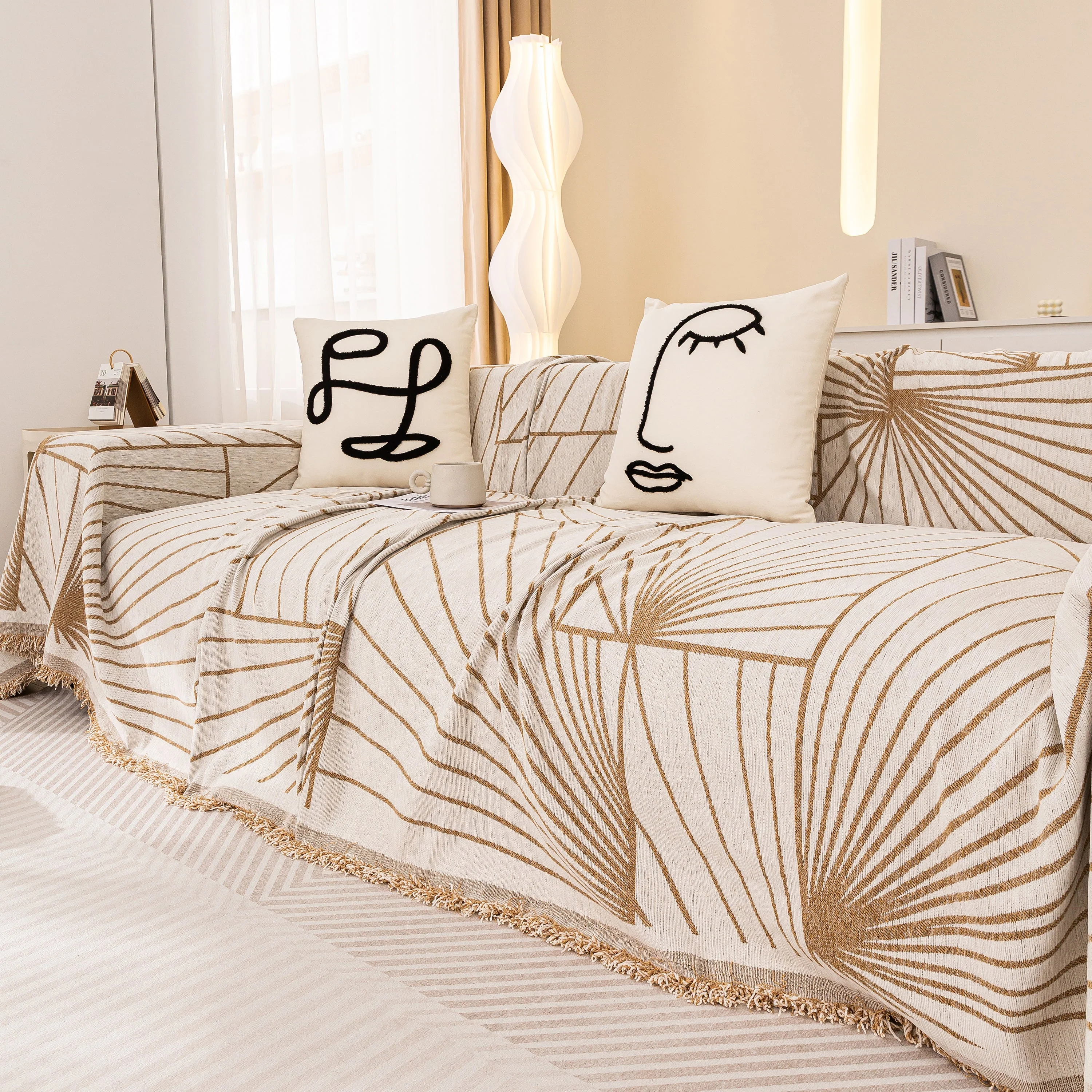 Modern Minimalist Chenille Line Pattern Sofa Cover, Dust and Scratch Resistant Throw Blankets for Couch - Image 5