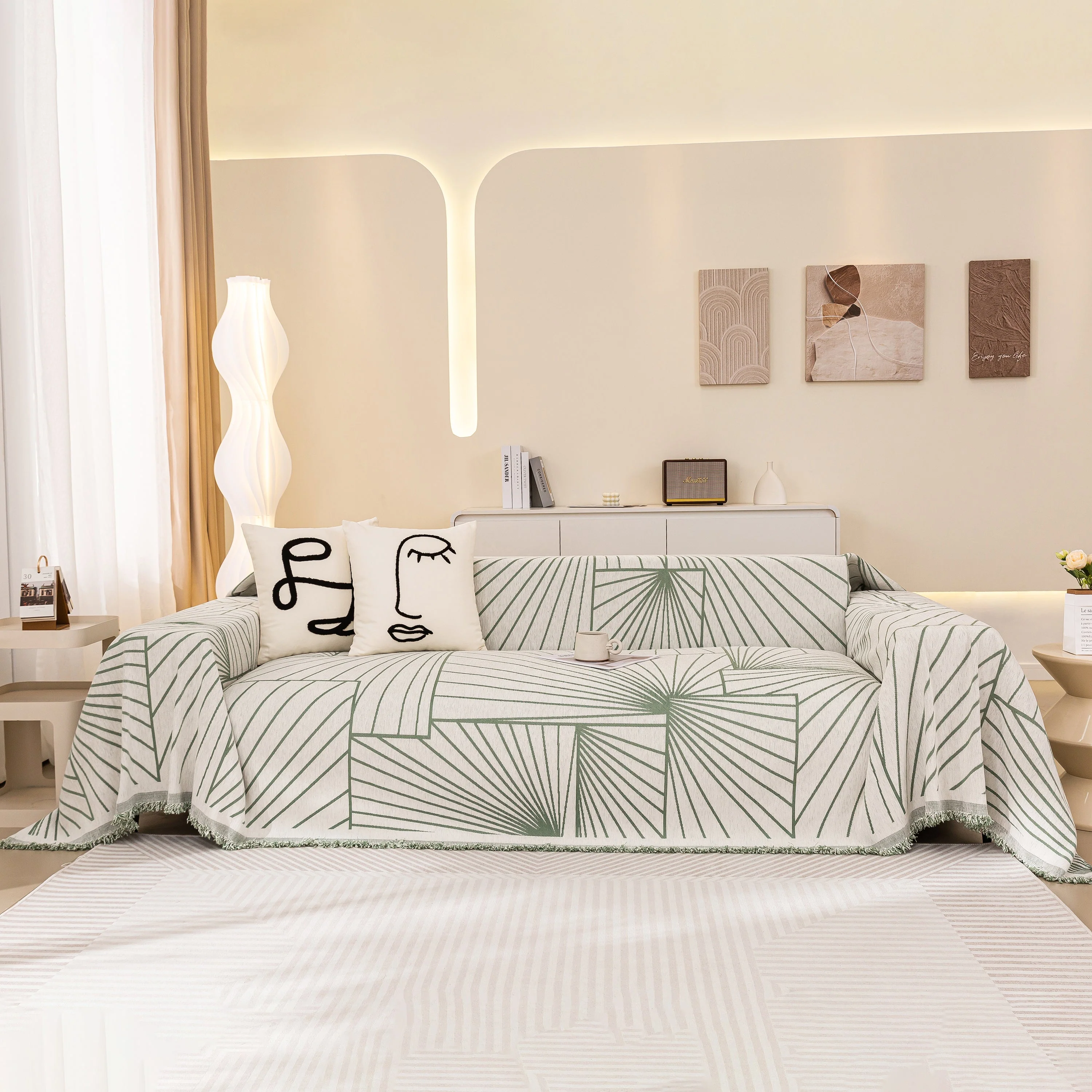 Modern Minimalist Chenille Line Pattern Sofa Cover, Dust and Scratch Resistant Throw Blankets for Couch - Image 50