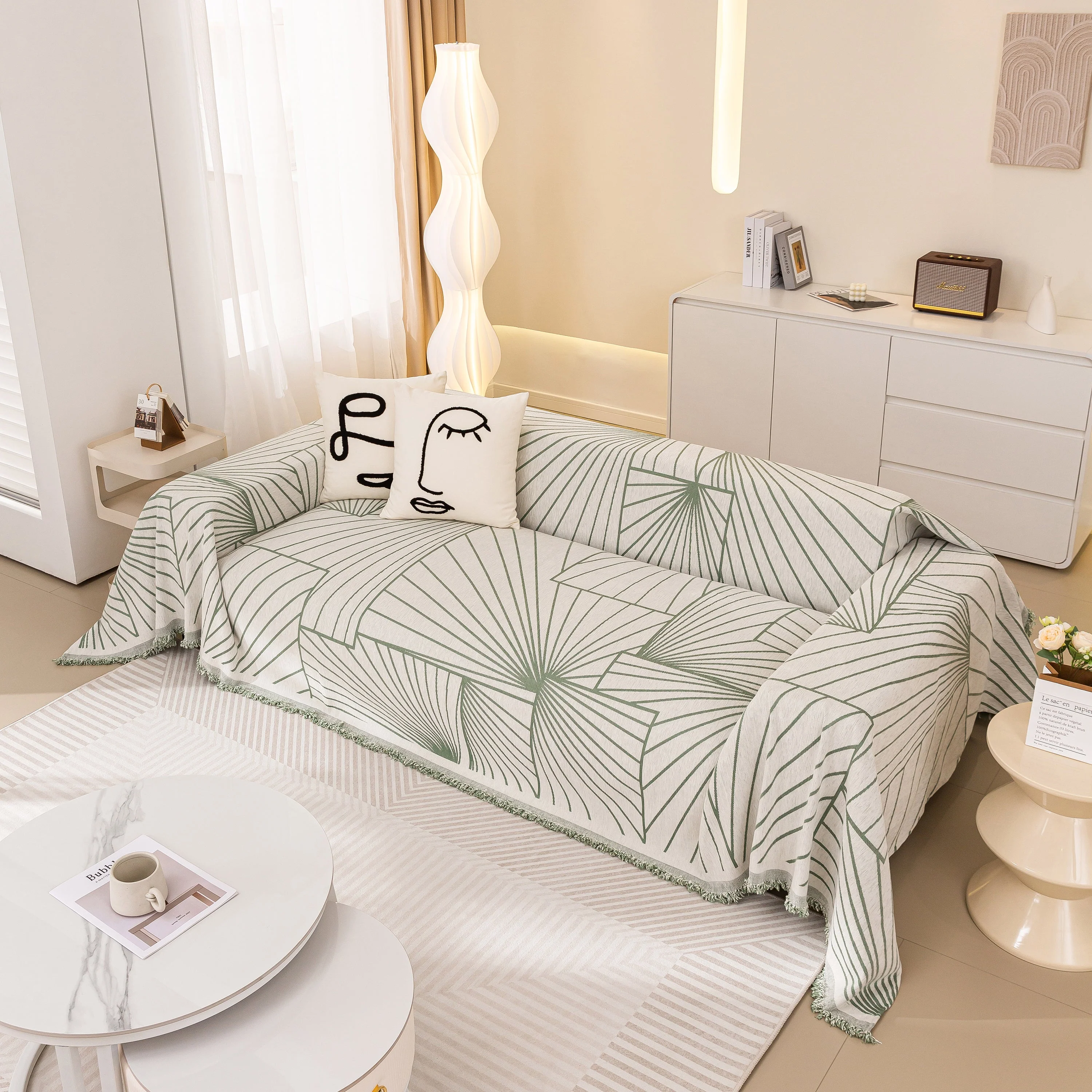 Modern Minimalist Chenille Line Pattern Sofa Cover, Dust and Scratch Resistant Throw Blankets for Couch - Image 51