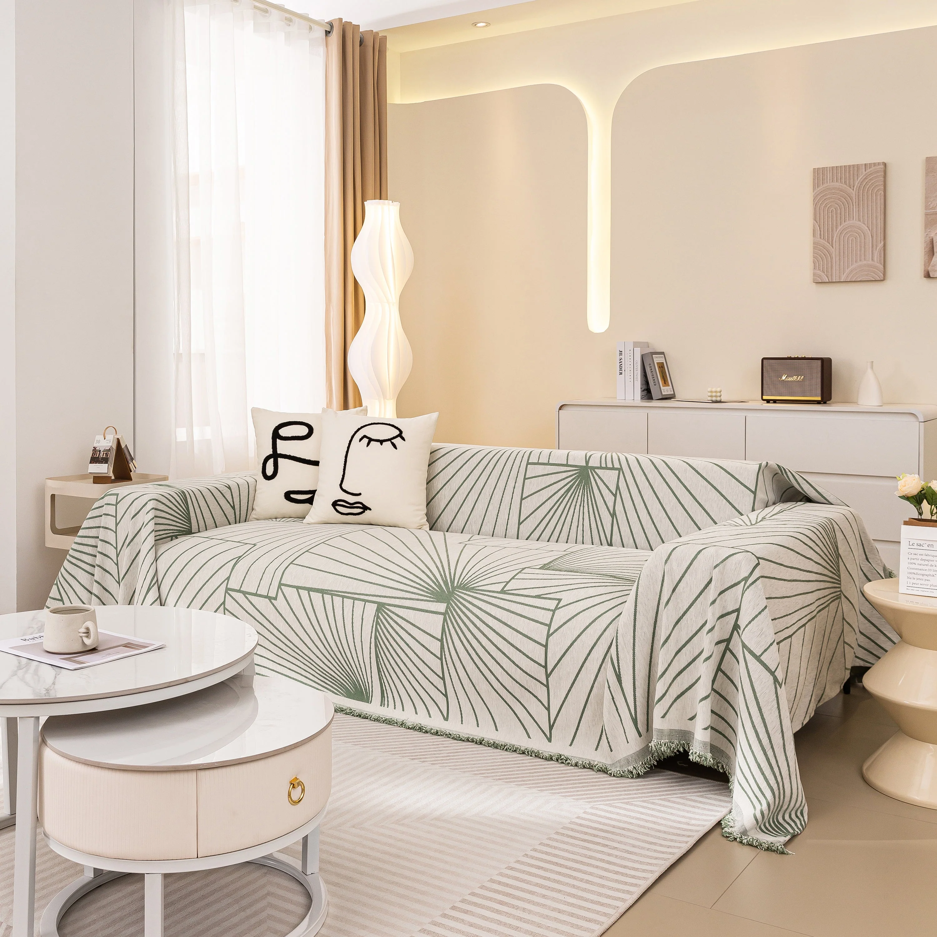 Modern Minimalist Chenille Line Pattern Sofa Cover, Dust and Scratch Resistant Throw Blankets for Couch - Image 52