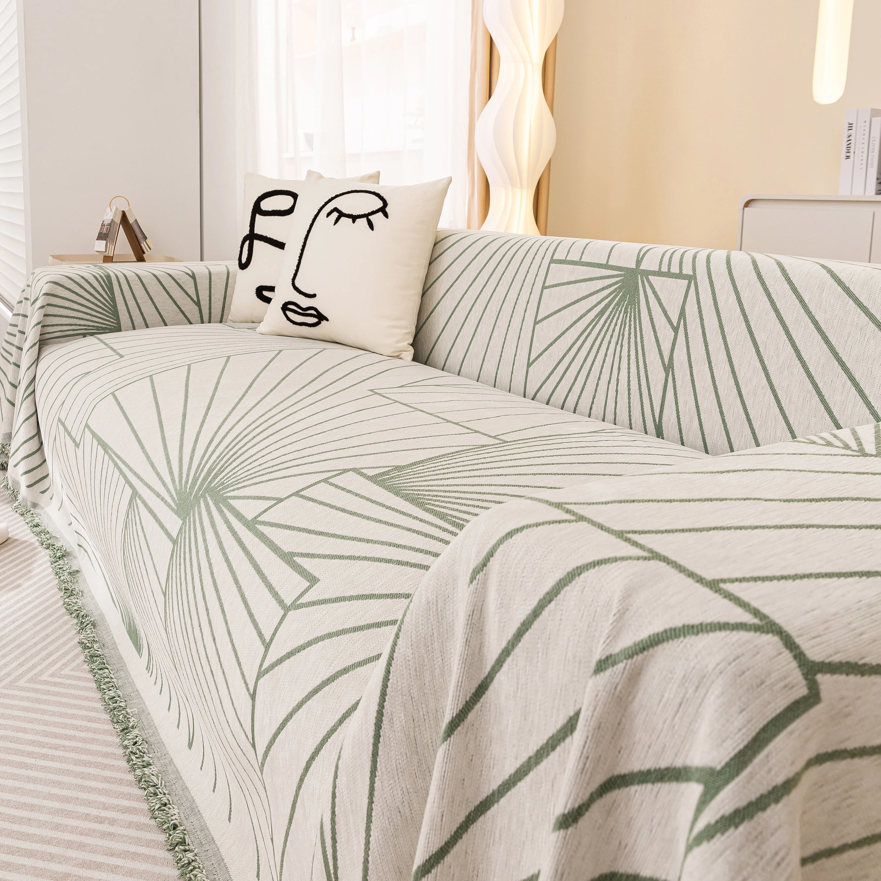 Modern Minimalist Chenille Line Pattern Sofa Cover, Dust and Scratch Resistant Throw Blankets for Couch - Image 53