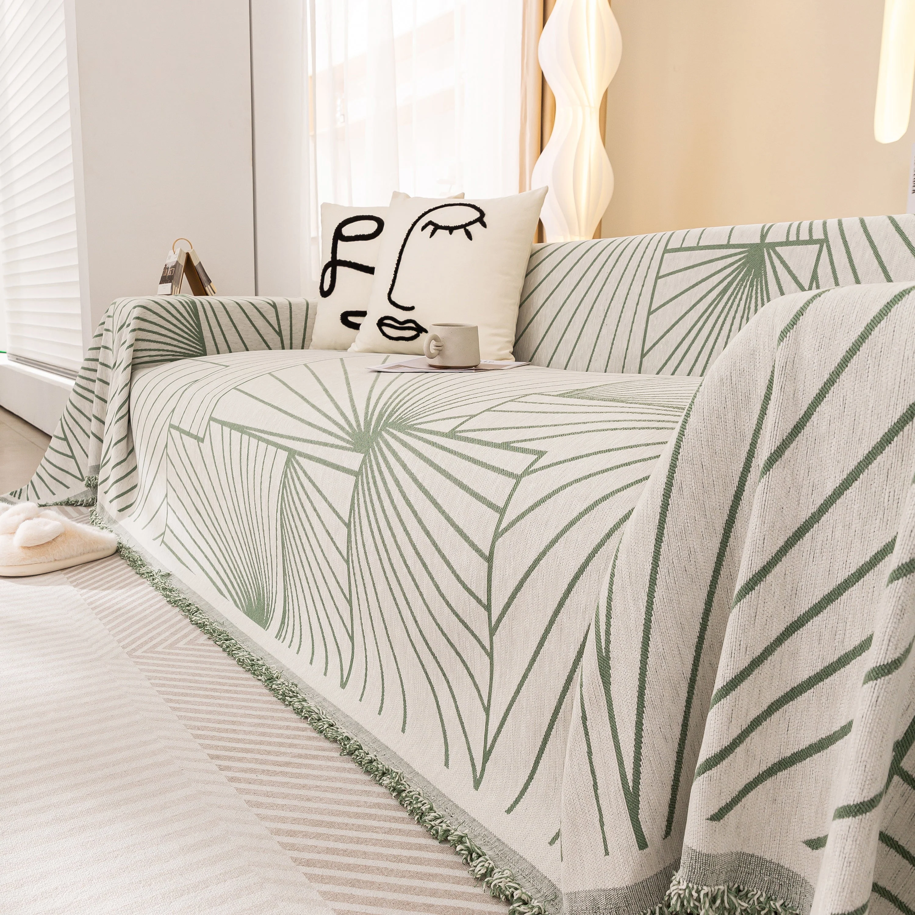 Modern Minimalist Chenille Line Pattern Sofa Cover, Dust and Scratch Resistant Throw Blankets for Couch - Image 54
