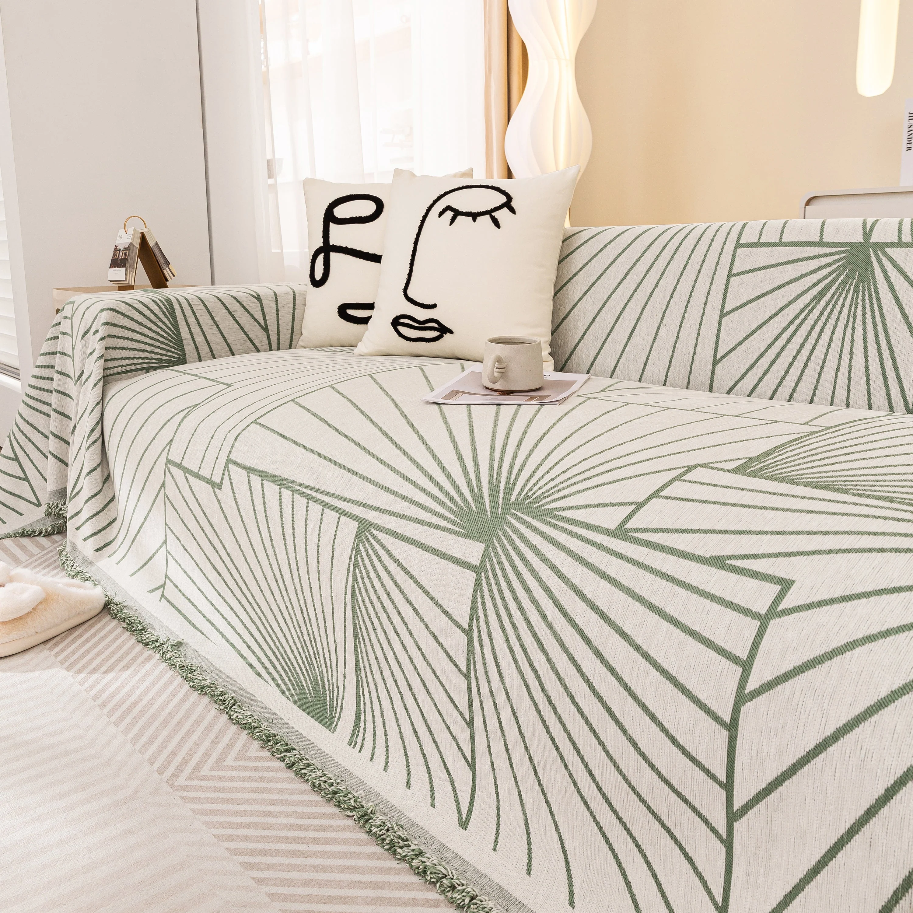 Modern Minimalist Chenille Line Pattern Sofa Cover, Dust and Scratch Resistant Throw Blankets for Couch - Image 55