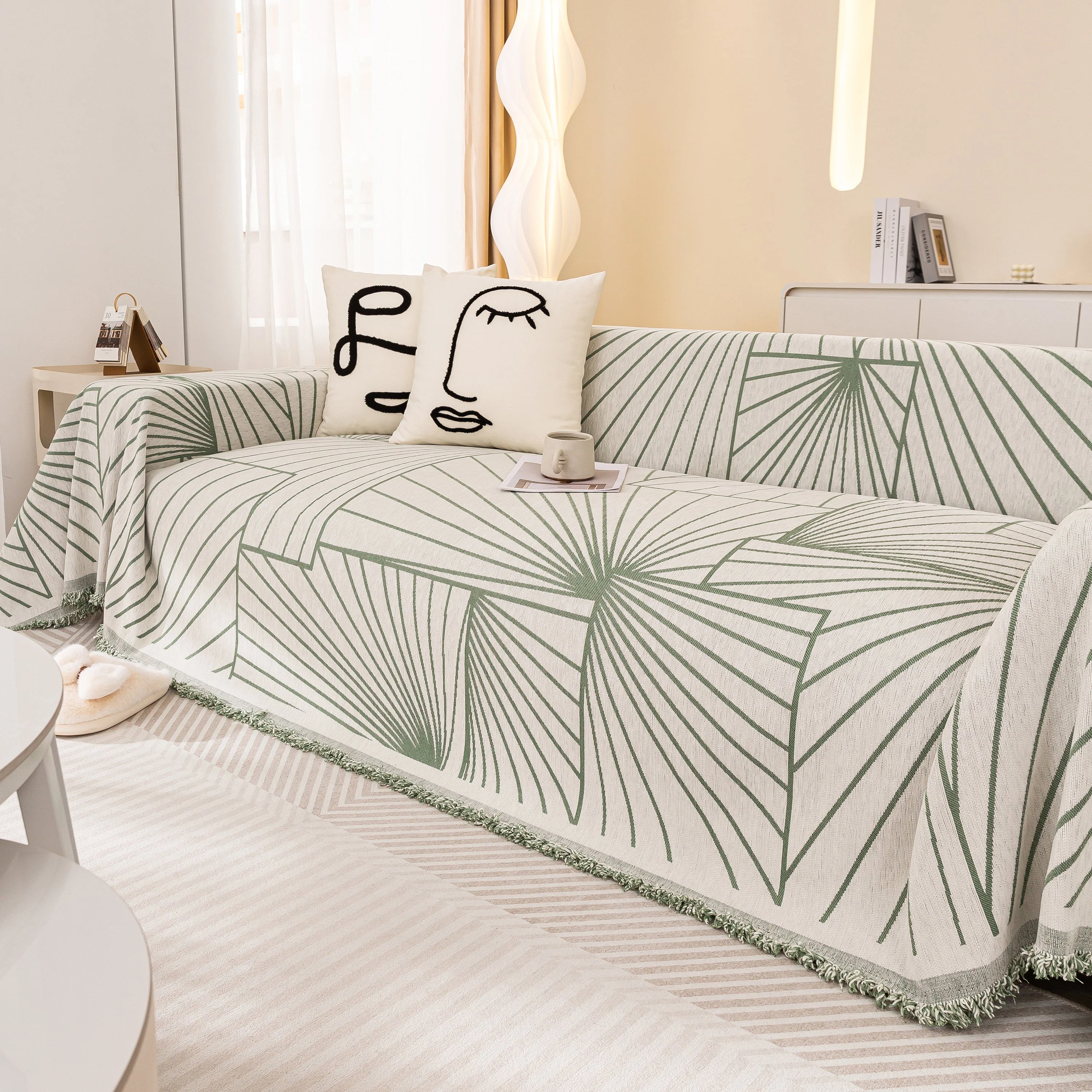 Modern Minimalist Chenille Line Pattern Sofa Cover, Dust and Scratch Resistant Throw Blankets for Couch - Image 56