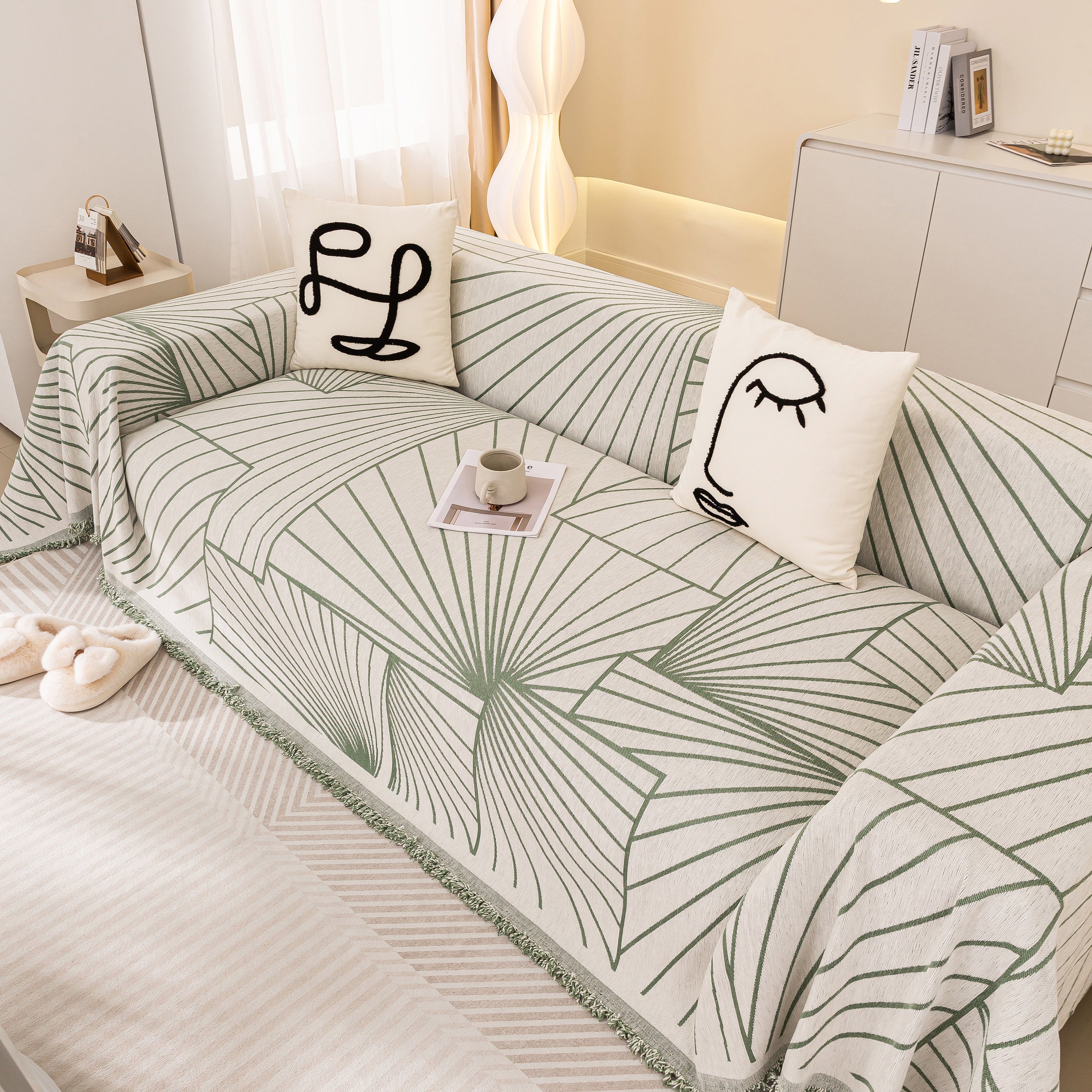 Modern Minimalist Chenille Line Pattern Sofa Cover, Dust and Scratch Resistant Throw Blankets for Couch - Image 57