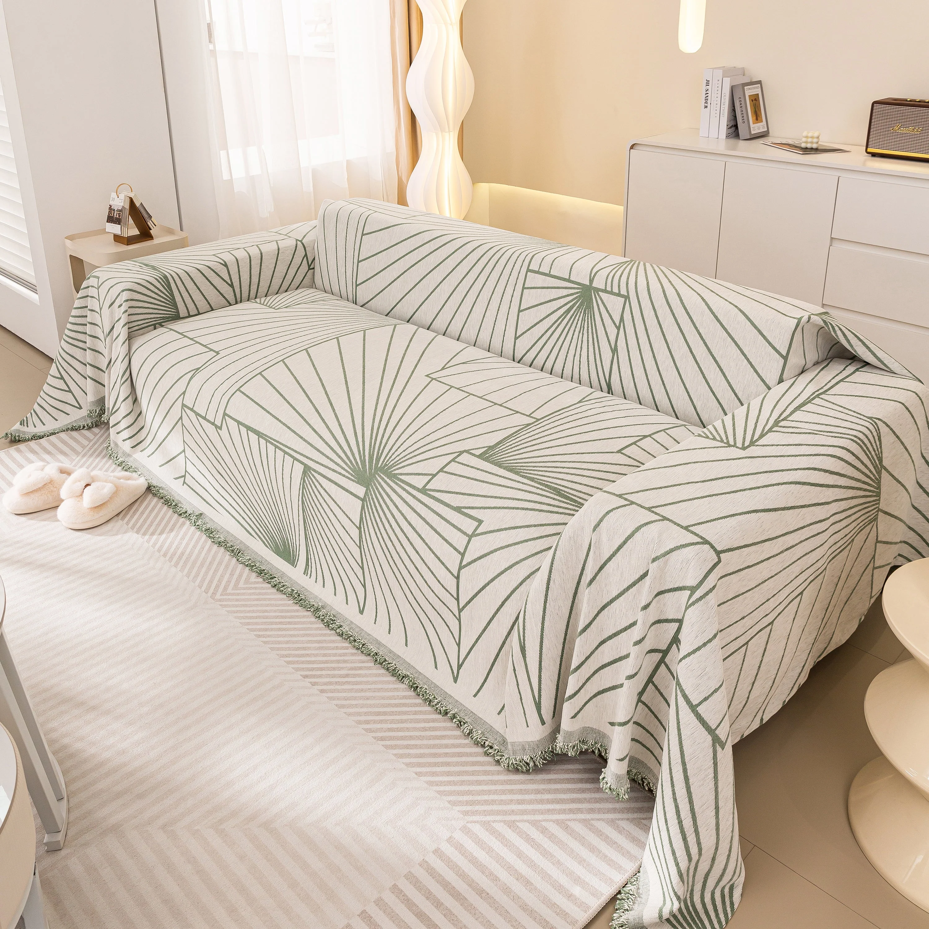 Modern Minimalist Chenille Line Pattern Sofa Cover, Dust and Scratch Resistant Throw Blankets for Couch - Image 58