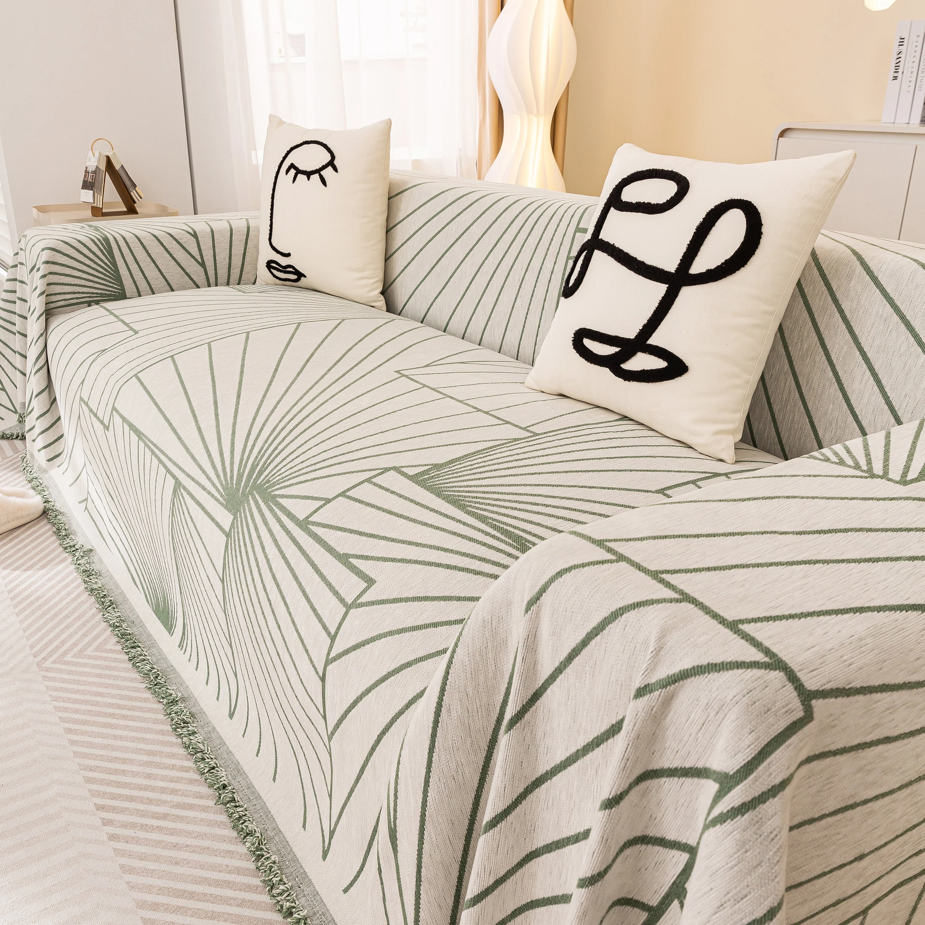 Modern Minimalist Chenille Line Pattern Sofa Cover, Dust and Scratch Resistant Throw Blankets for Couch - Image 60