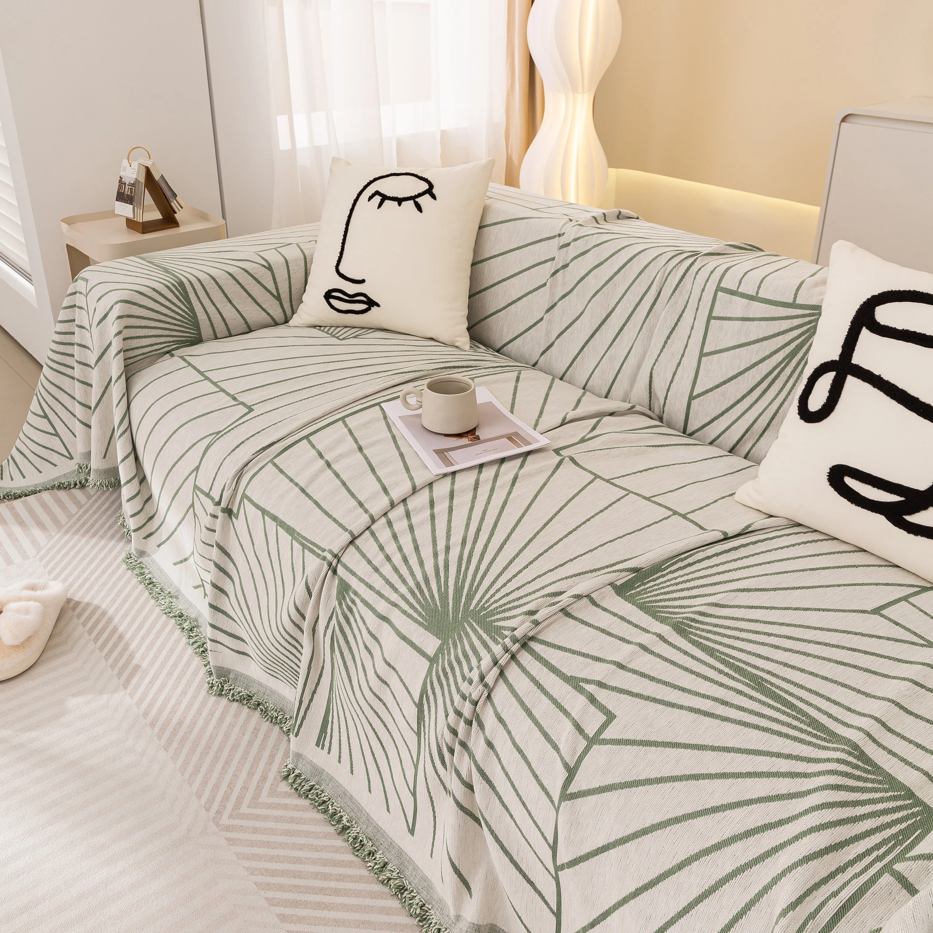 Modern Minimalist Chenille Line Pattern Sofa Cover, Dust and Scratch Resistant Throw Blankets for Couch - Image 70