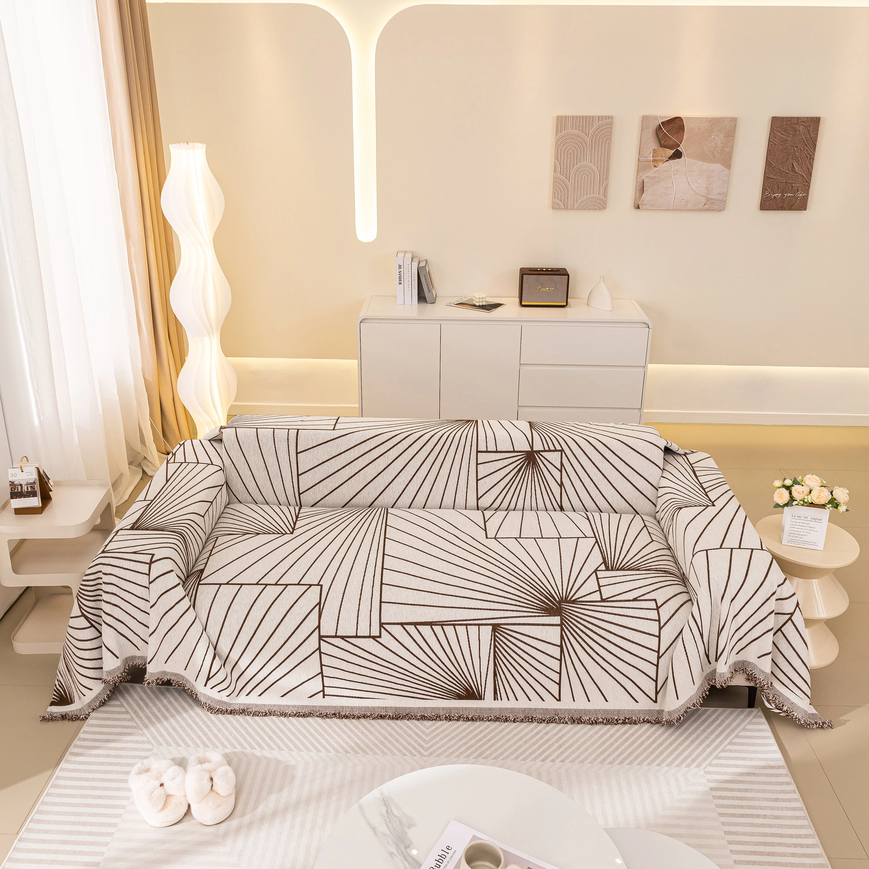 Modern Minimalist Chenille Line Pattern Sofa Cover, Dust and Scratch Resistant Throw Blankets for Couch - Image 74