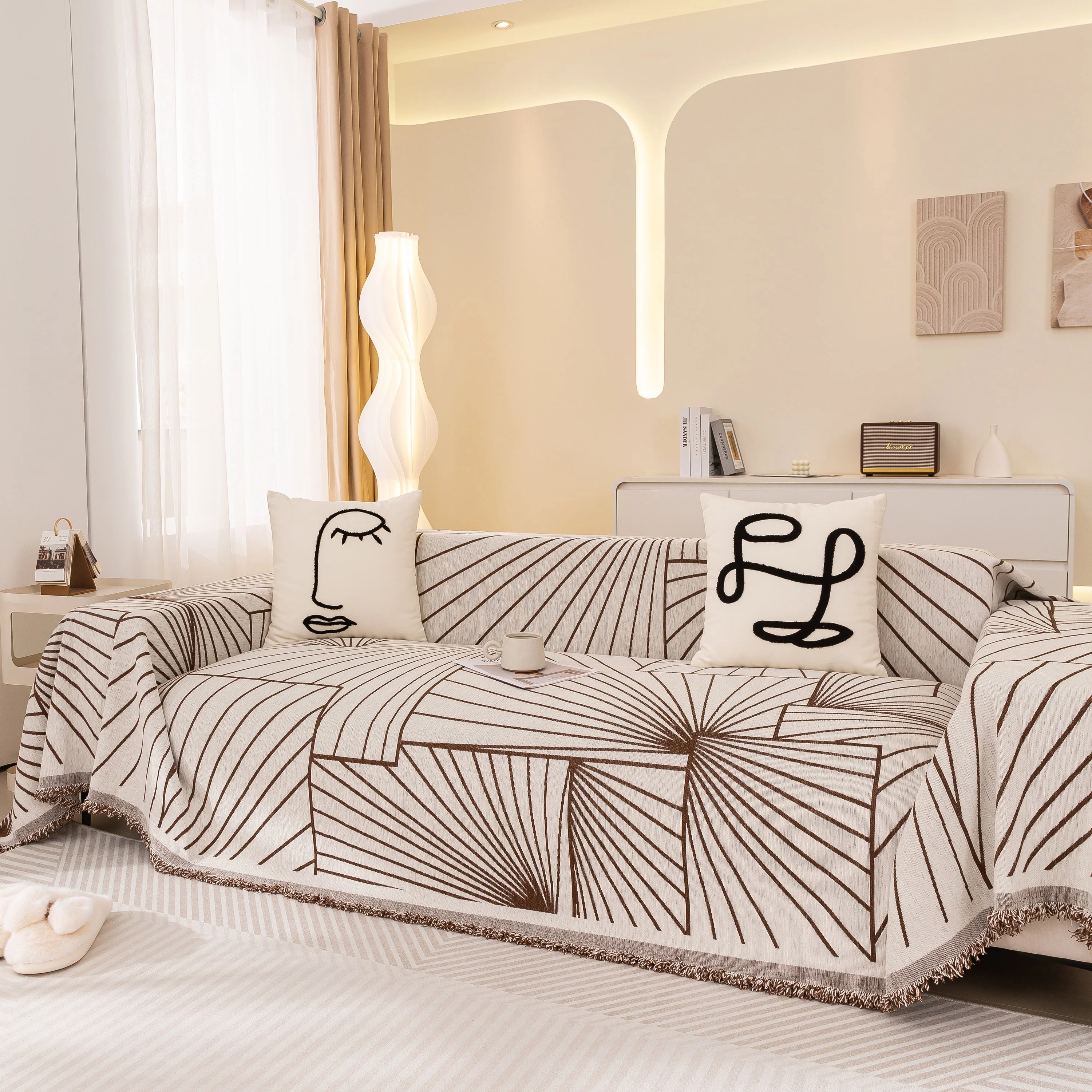 Modern Minimalist Chenille Line Pattern Sofa Cover, Dust and Scratch Resistant Throw Blankets for Couch - Image 78