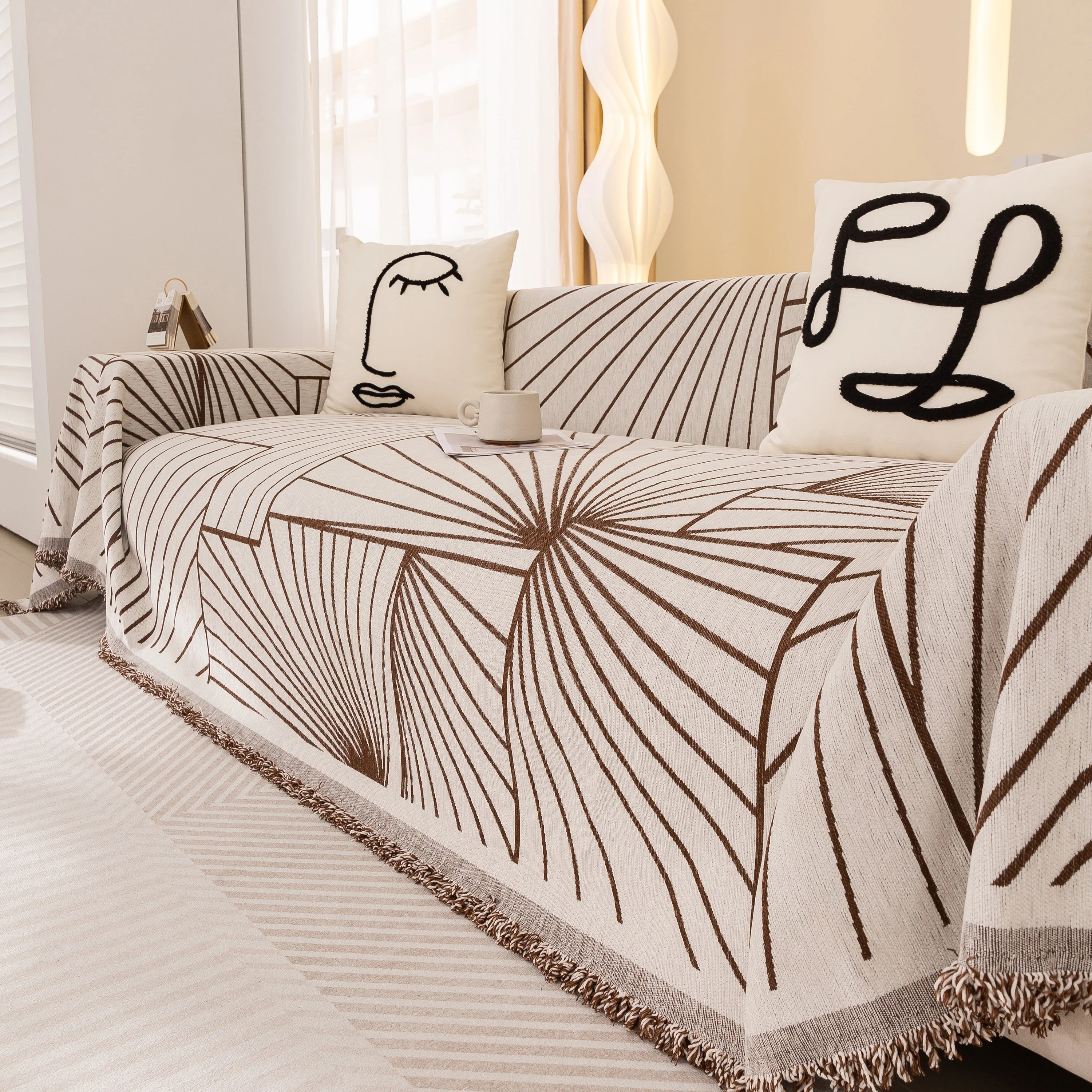 Modern Minimalist Chenille Line Pattern Sofa Cover, Dust and Scratch Resistant Throw Blankets for Couch - Image 79