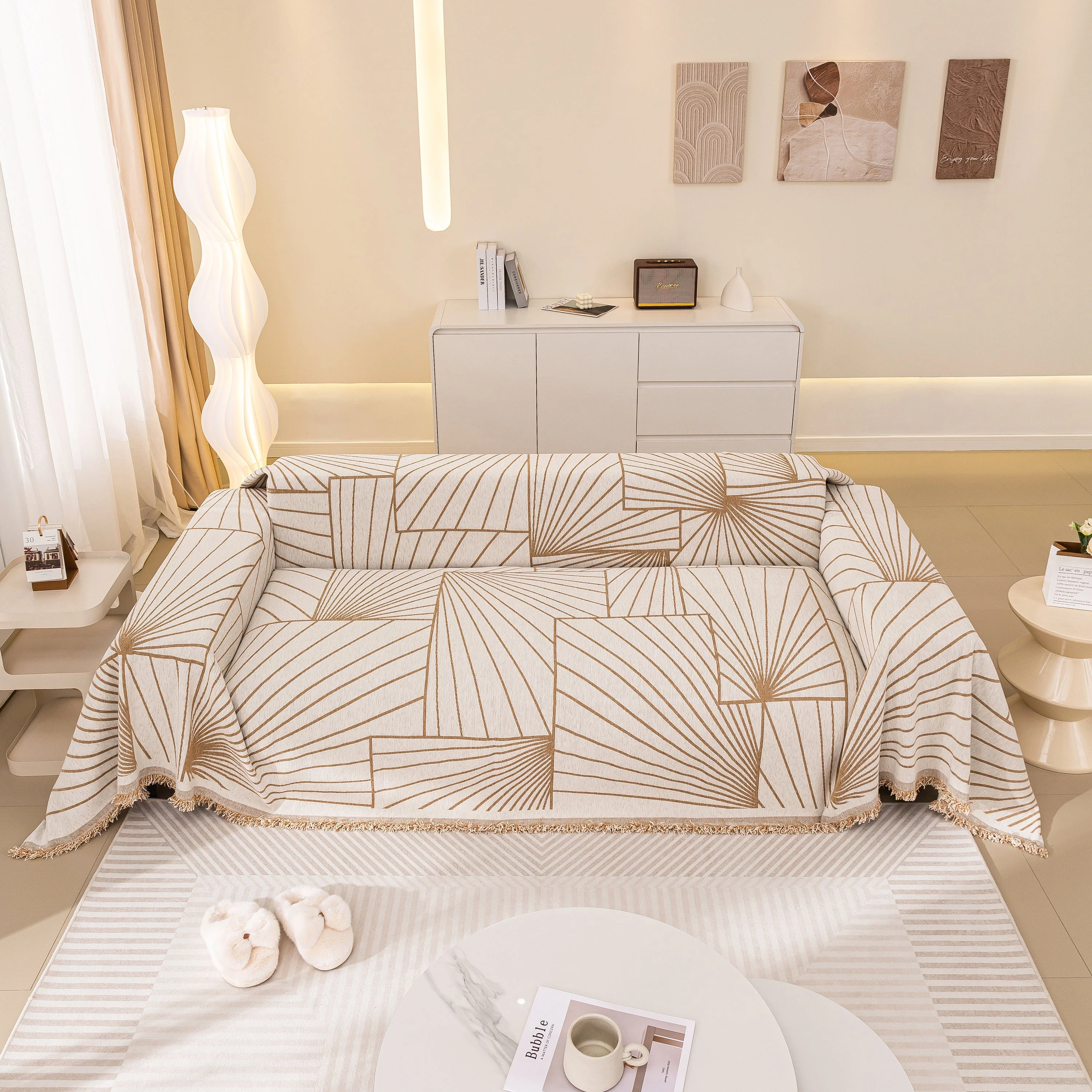 Modern Minimalist Chenille Line Pattern Sofa Cover, Dust and Scratch Resistant Throw Blankets for Couch - Image 8
