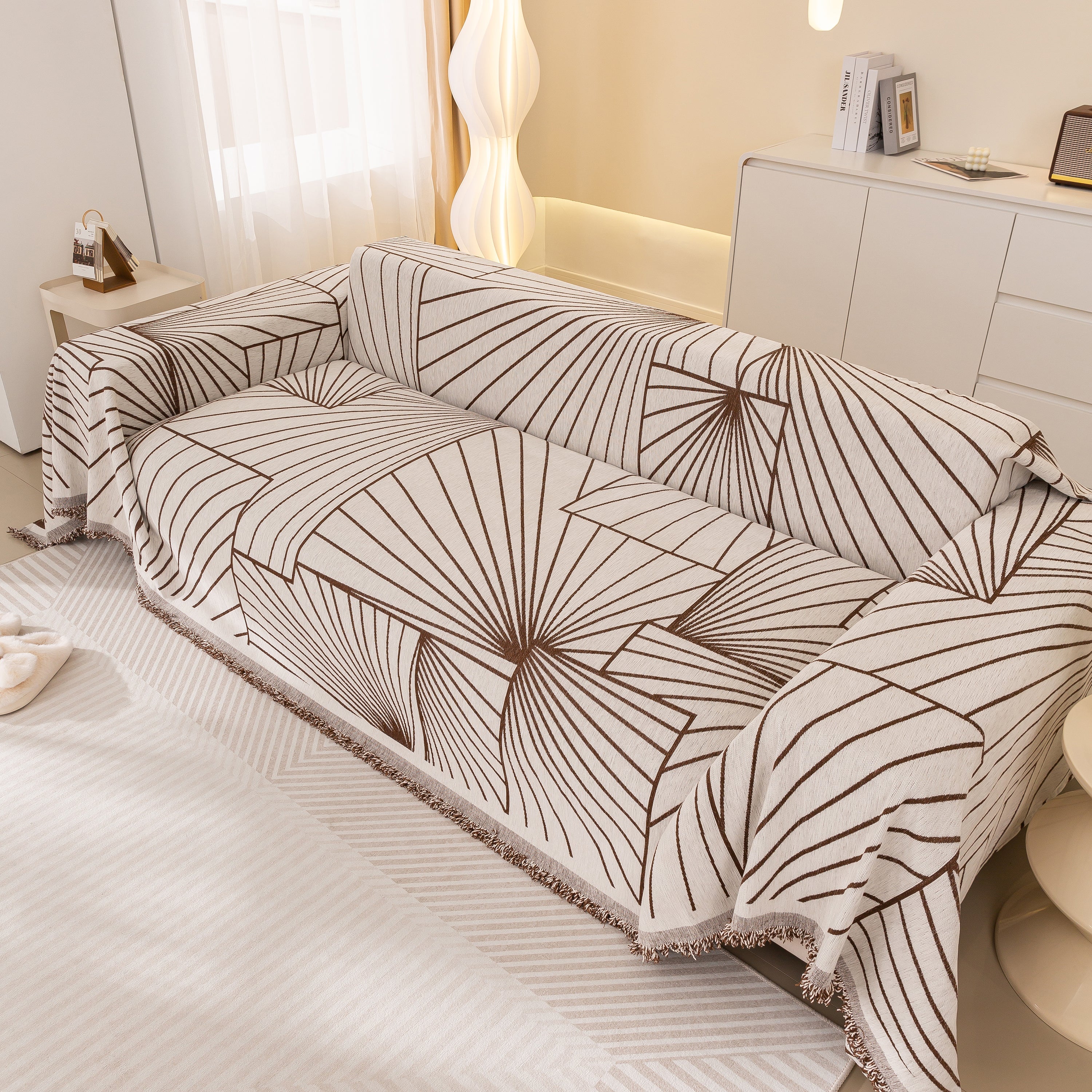 Modern Minimalist Chenille Line Pattern Sofa Cover, Dust and Scratch Resistant Throw Blankets for Couch - Image 81