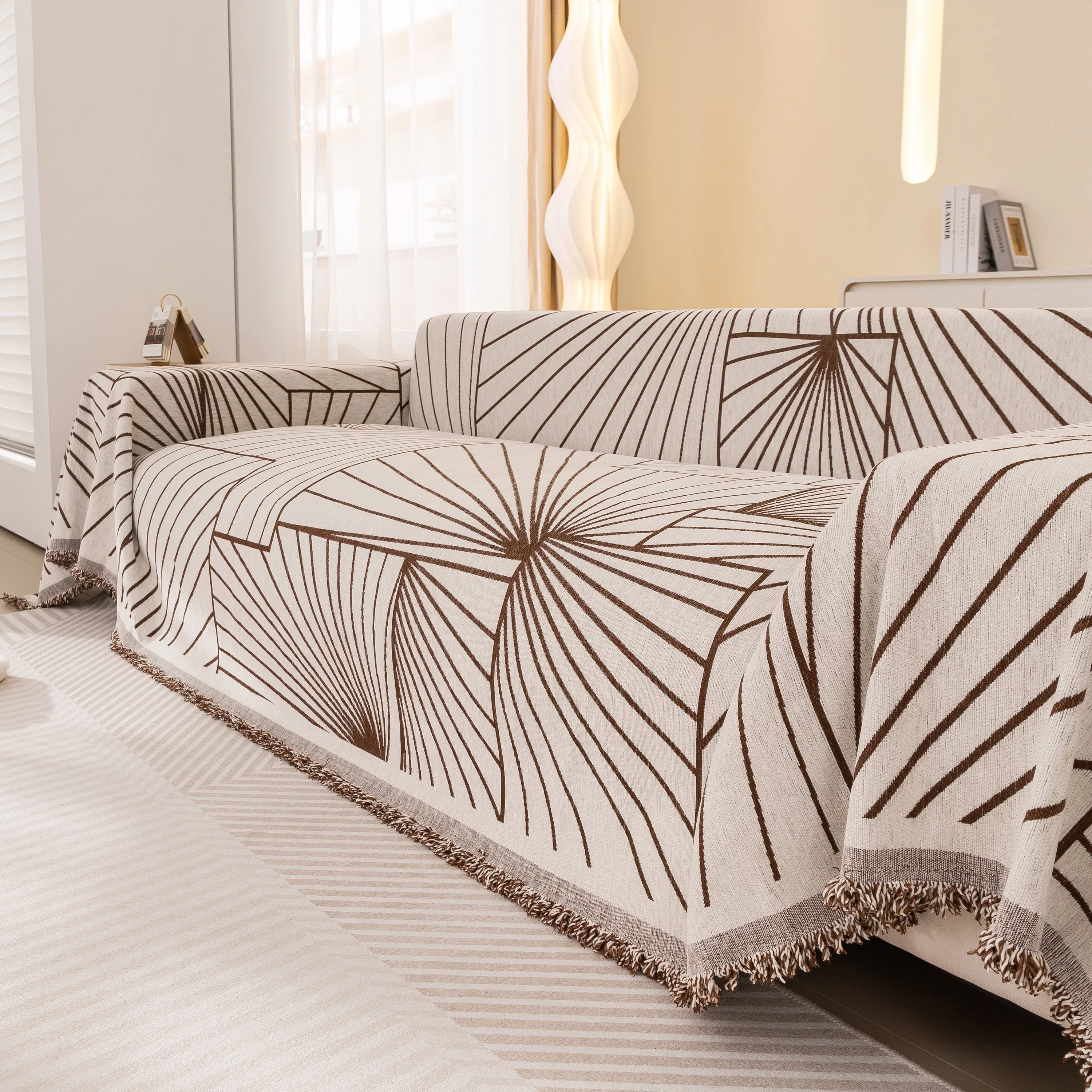 Modern Minimalist Chenille Line Pattern Sofa Cover, Dust and Scratch Resistant Throw Blankets for Couch - Image 82