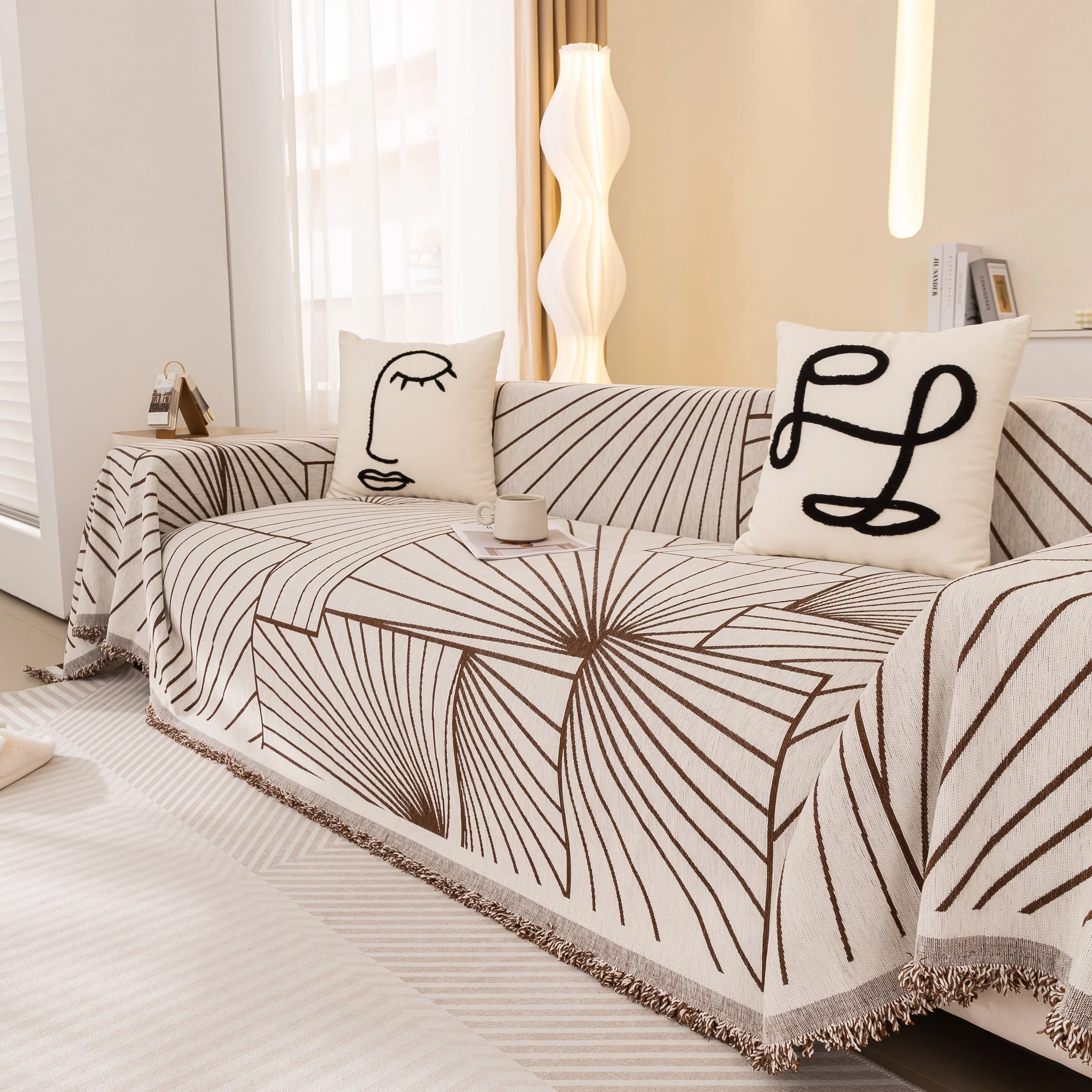 Modern Minimalist Chenille Line Pattern Sofa Cover, Dust and Scratch Resistant Throw Blankets for Couch - Image 83