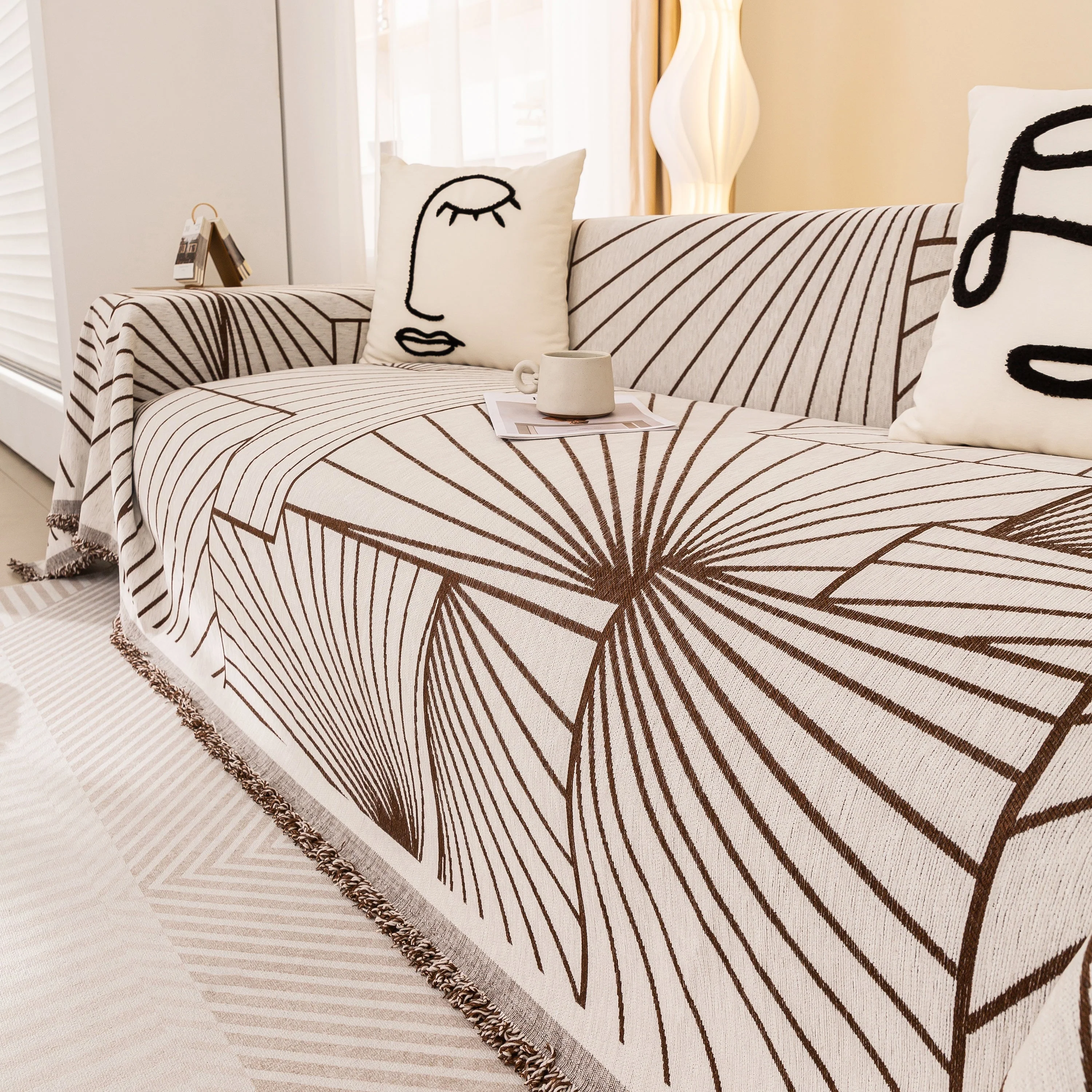 Modern Minimalist Chenille Line Pattern Sofa Cover, Dust and Scratch Resistant Throw Blankets for Couch - Image 86