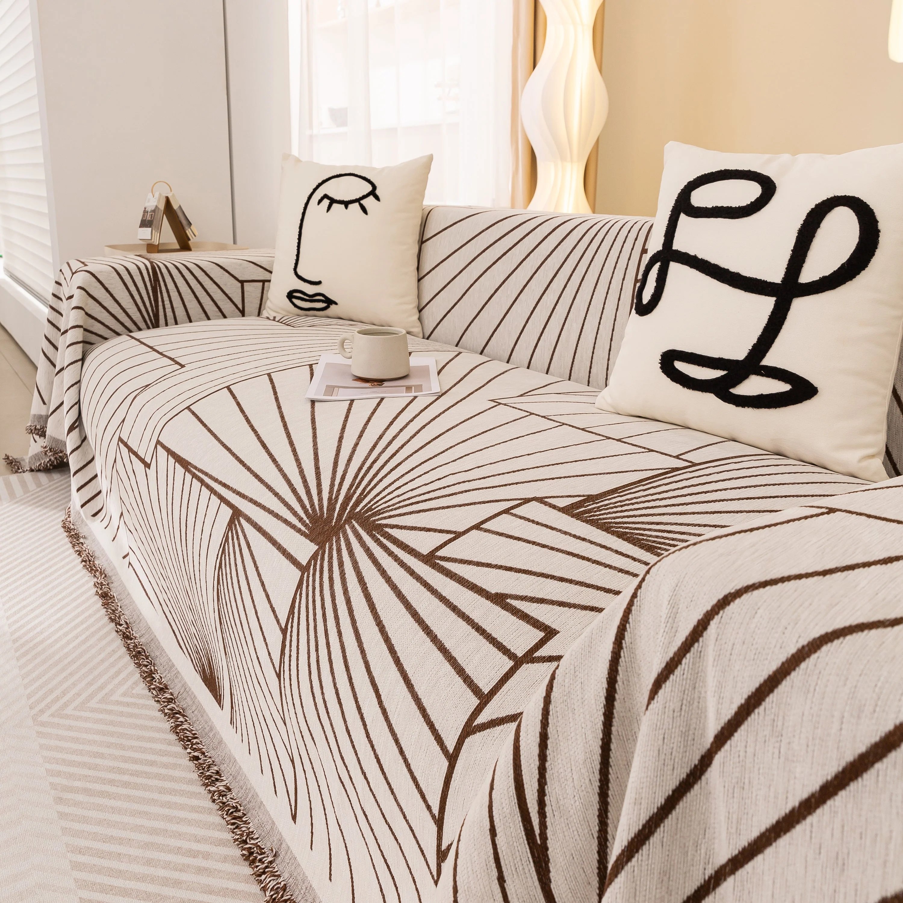 Modern Minimalist Chenille Line Pattern Sofa Cover, Dust and Scratch Resistant Throw Blankets for Couch - Image 87