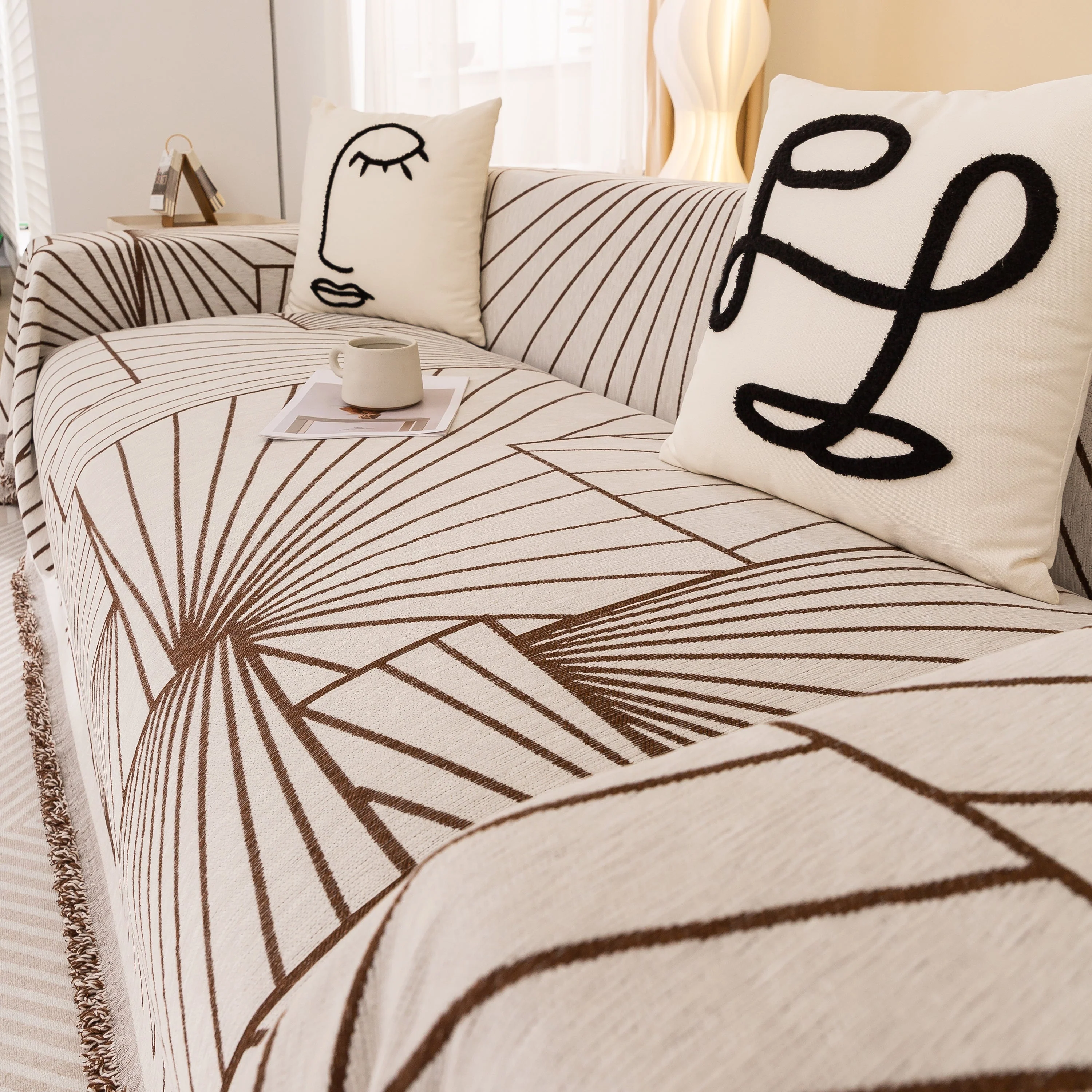 Modern Minimalist Chenille Line Pattern Sofa Cover, Dust and Scratch Resistant Throw Blankets for Couch - Image 88