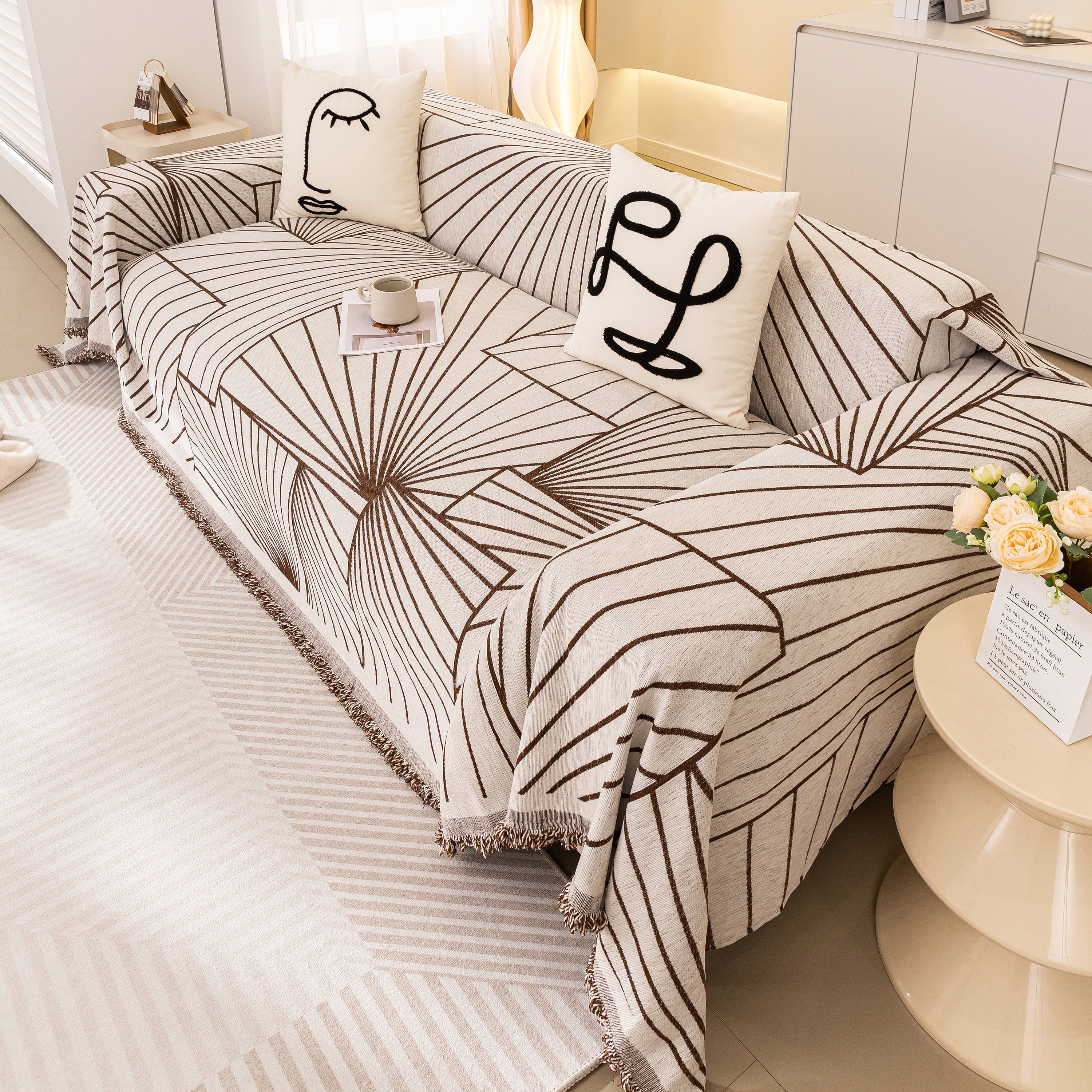 Modern Minimalist Chenille Line Pattern Sofa Cover, Dust and Scratch Resistant Throw Blankets for Couch - Image 89