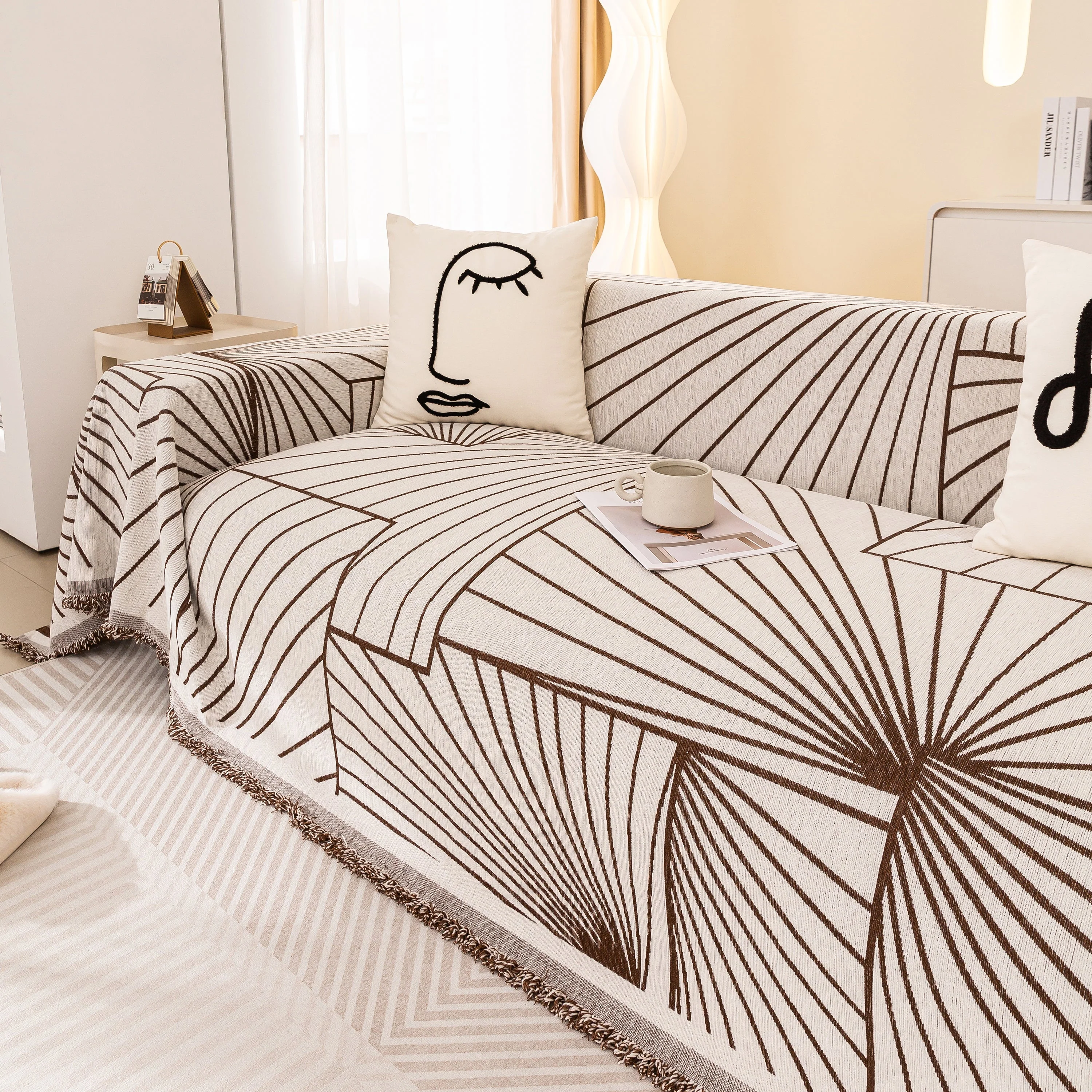 Modern Minimalist Chenille Line Pattern Sofa Cover, Dust and Scratch Resistant Throw Blankets for Couch - Image 90