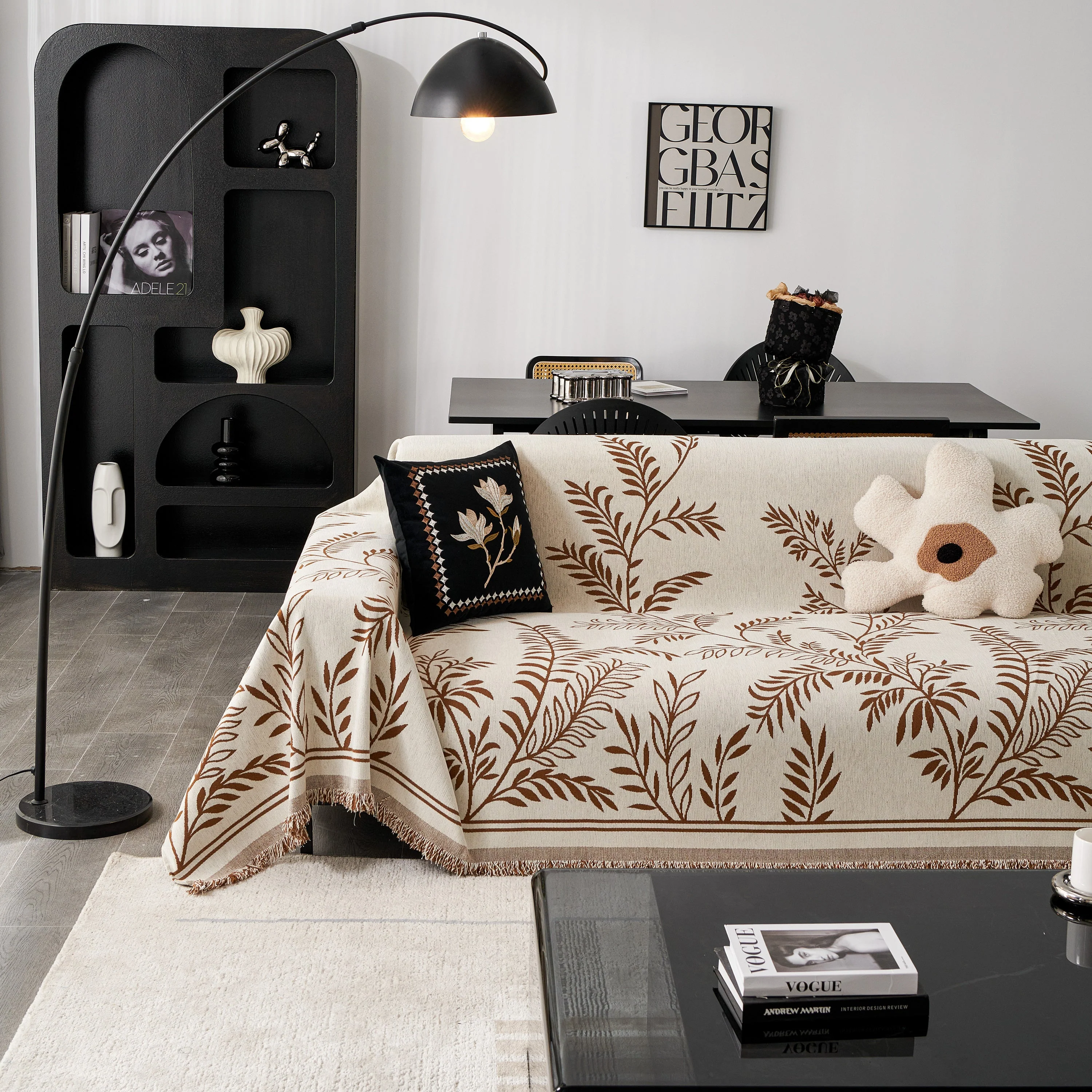Modern Minimalist Chenille Willow Leaf Pattern Couch Cover Blanket, Luxurious Blankets for The Sofa - Image 100