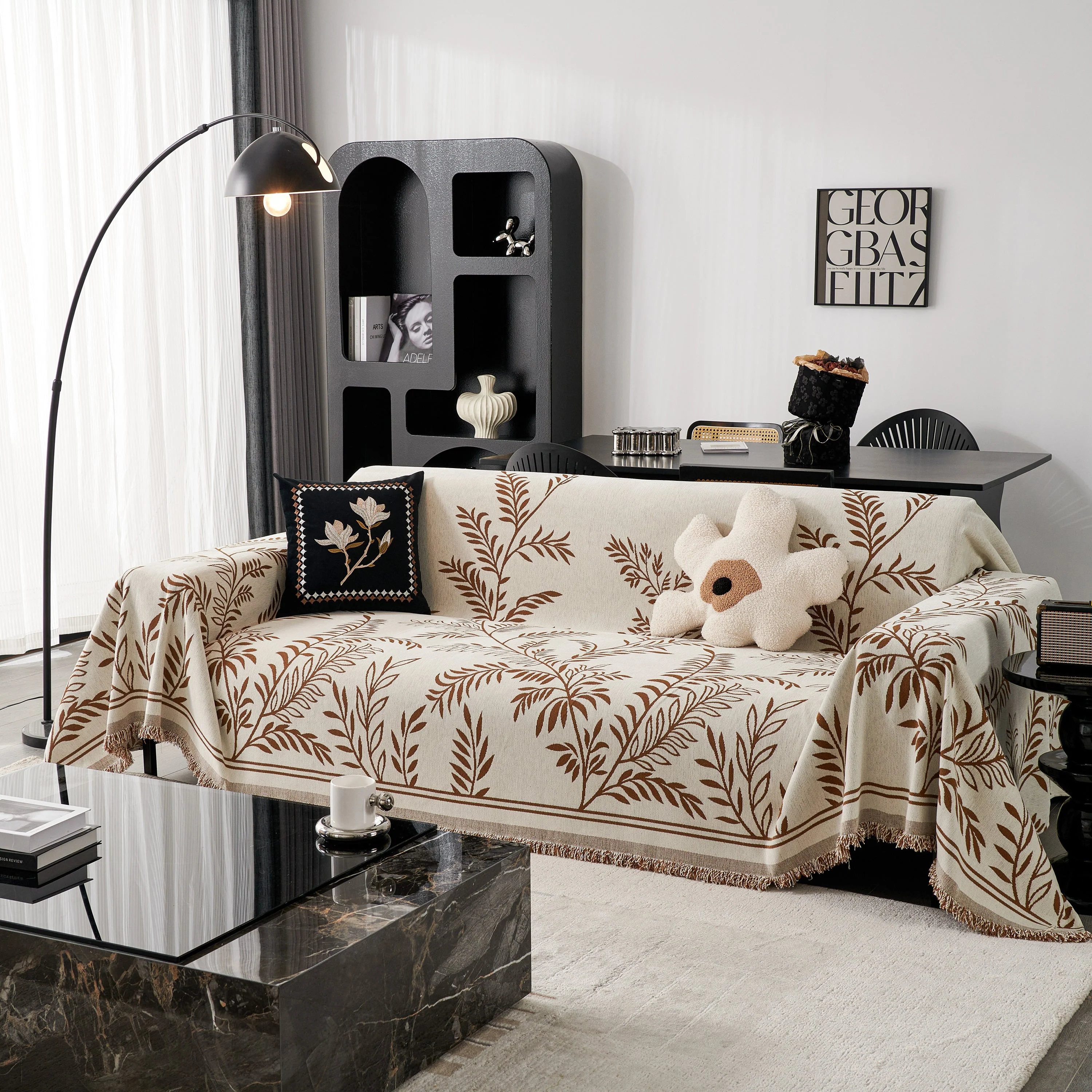 Modern Minimalist Chenille Willow Leaf Pattern Couch Cover Blanket, Luxurious Blankets for The Sofa - Image 101
