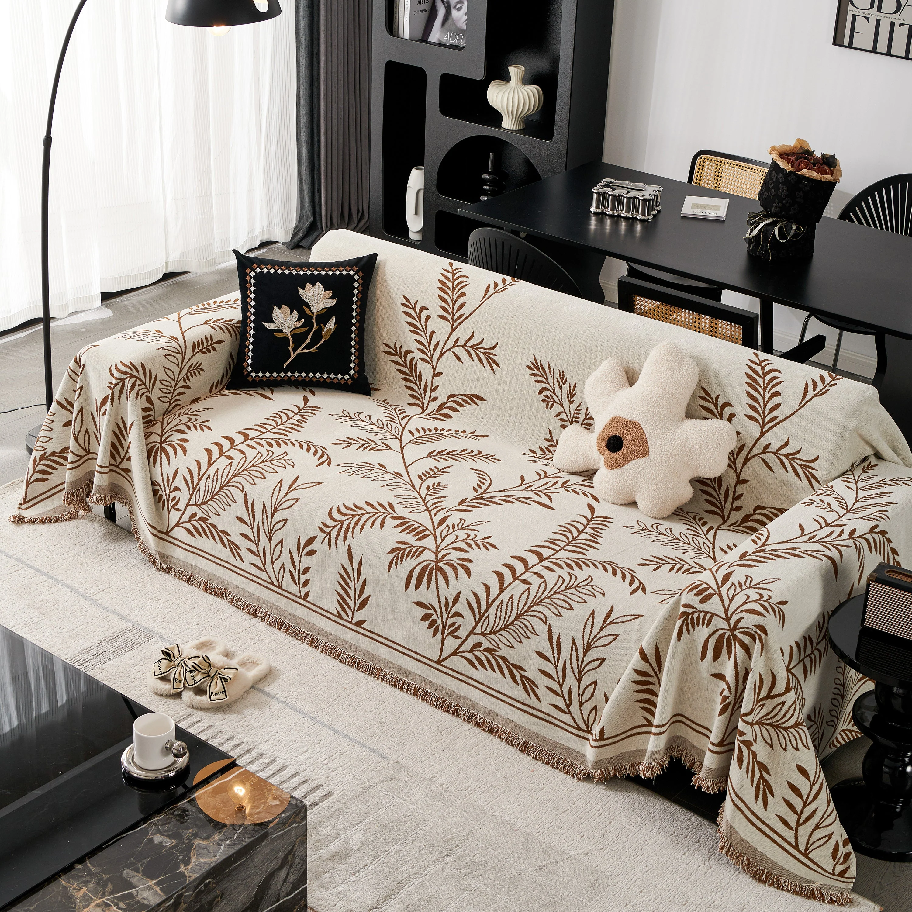 Modern Minimalist Chenille Willow Leaf Pattern Couch Cover Blanket, Luxurious Blankets for The Sofa - Image 102