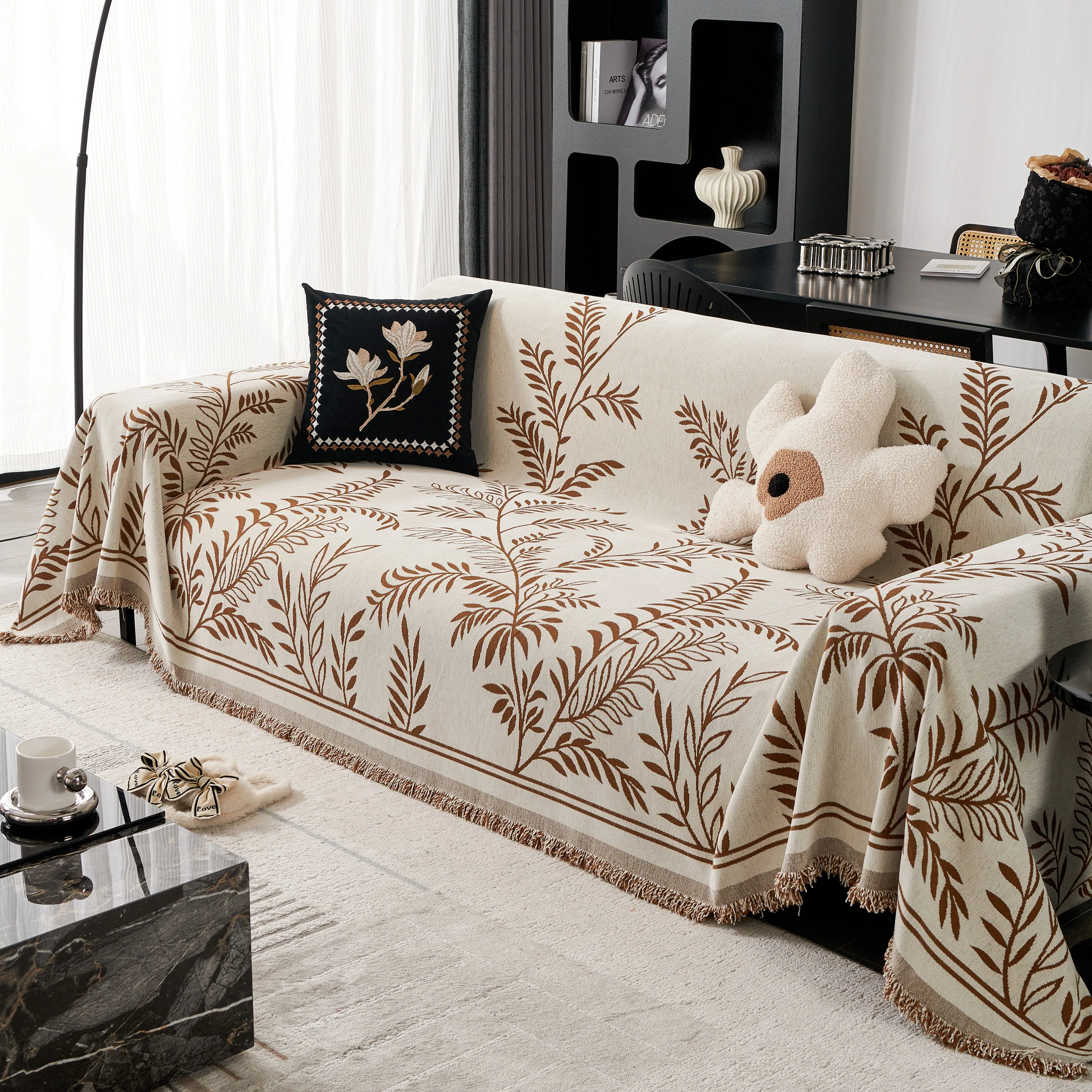 Modern Minimalist Chenille Willow Leaf Pattern Couch Cover Blanket, Luxurious Blankets for The Sofa - Image 103