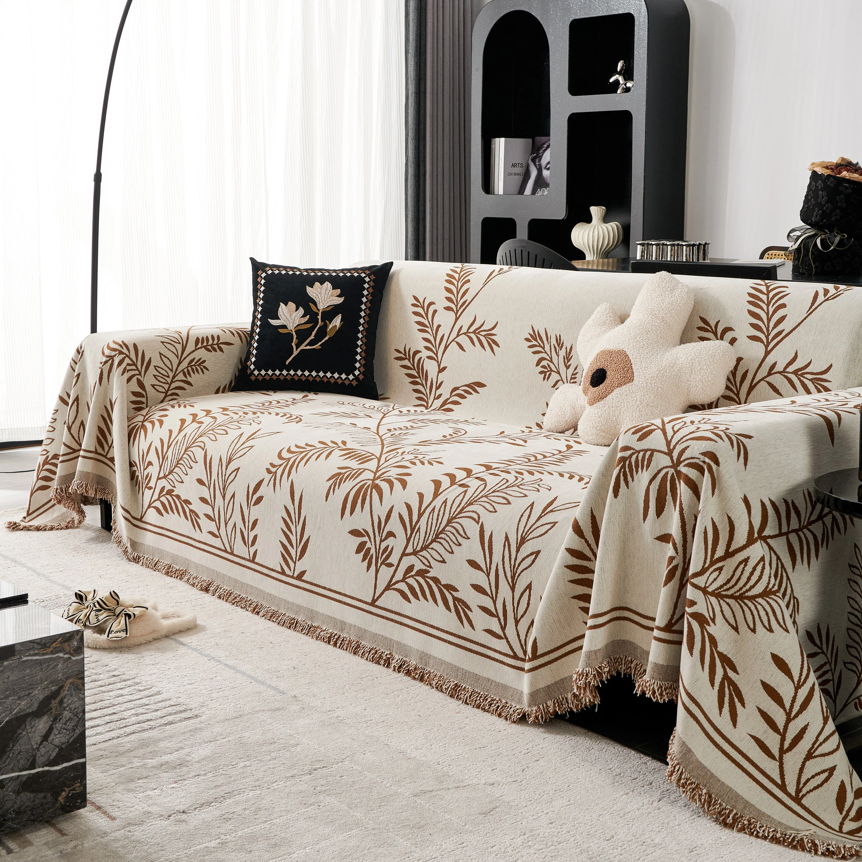 Modern Minimalist Chenille Willow Leaf Pattern Couch Cover Blanket, Luxurious Blankets for The Sofa - Image 104