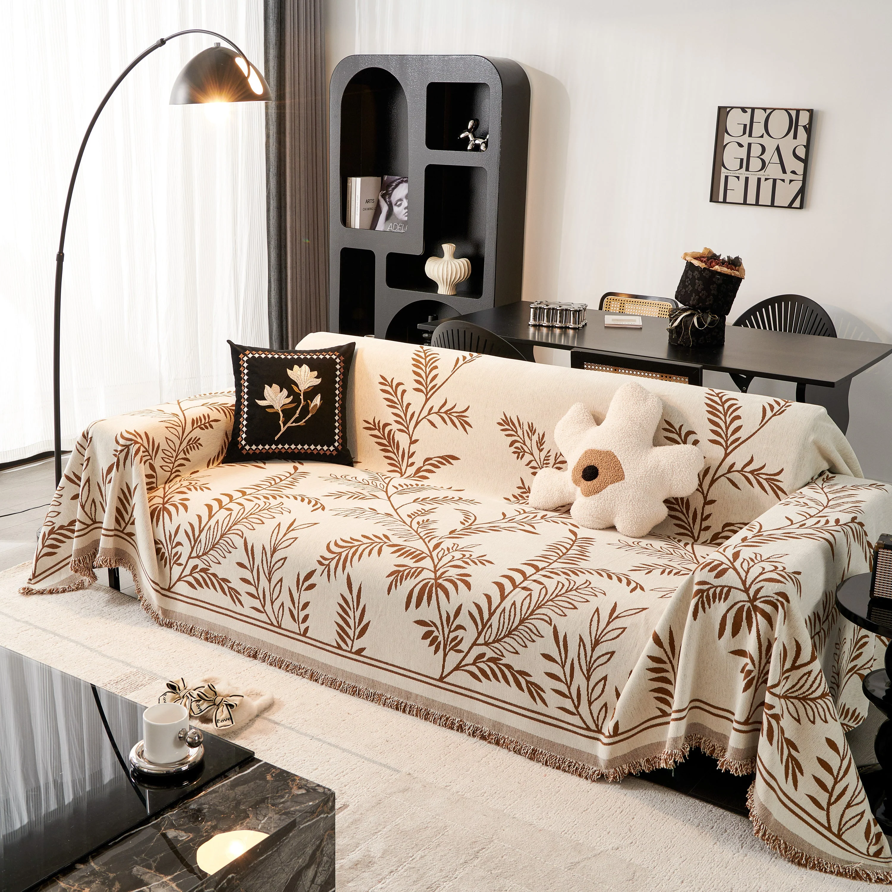 Modern Minimalist Chenille Willow Leaf Pattern Couch Cover Blanket, Luxurious Blankets for The Sofa - Image 105